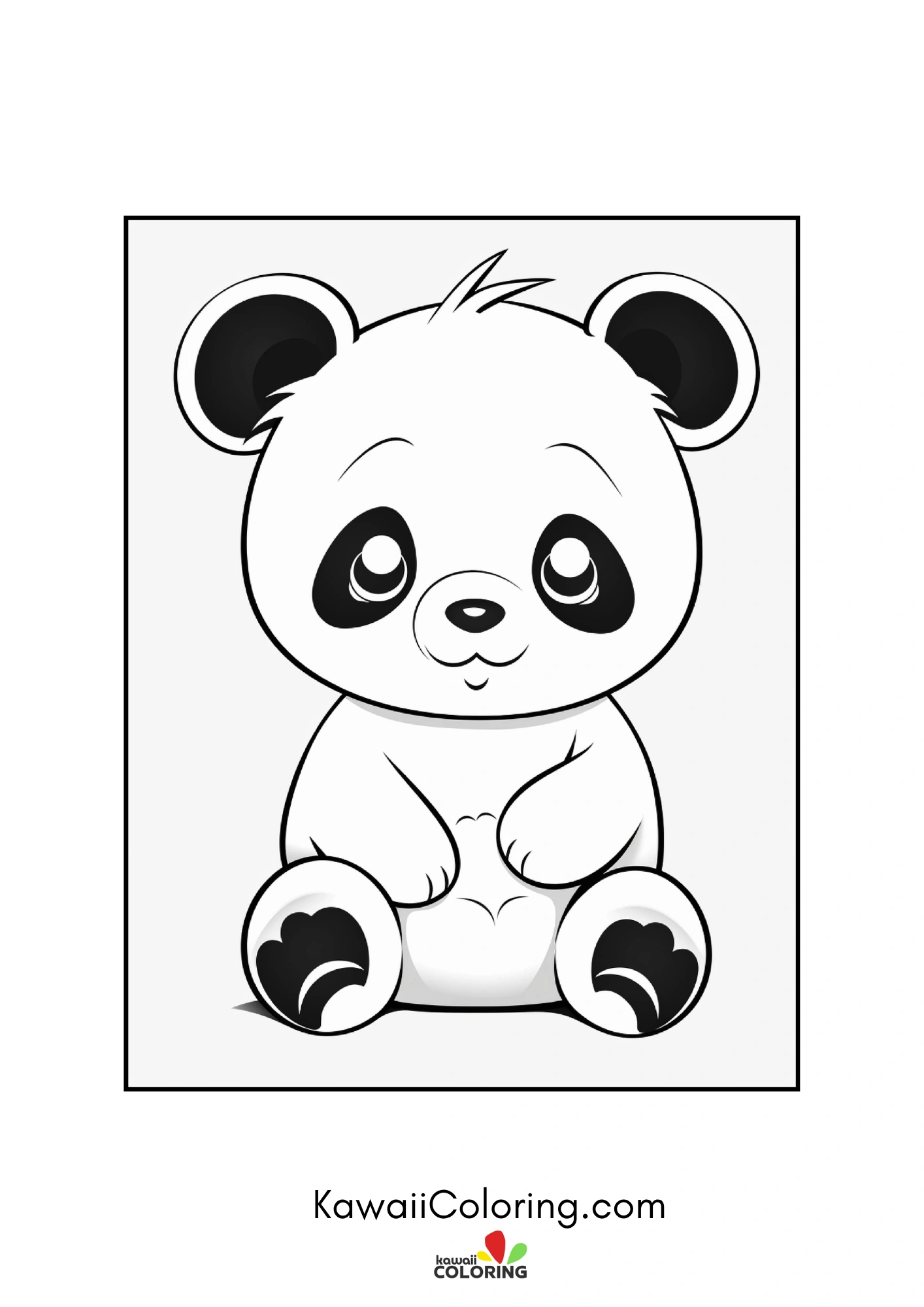 Smiling panda with hearts and leaves