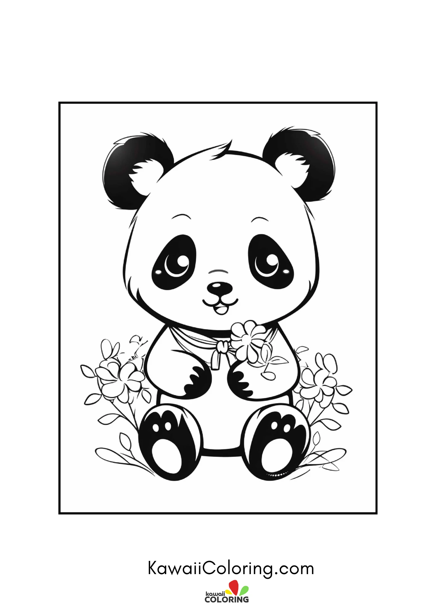 Baby panda surrounded by flowers