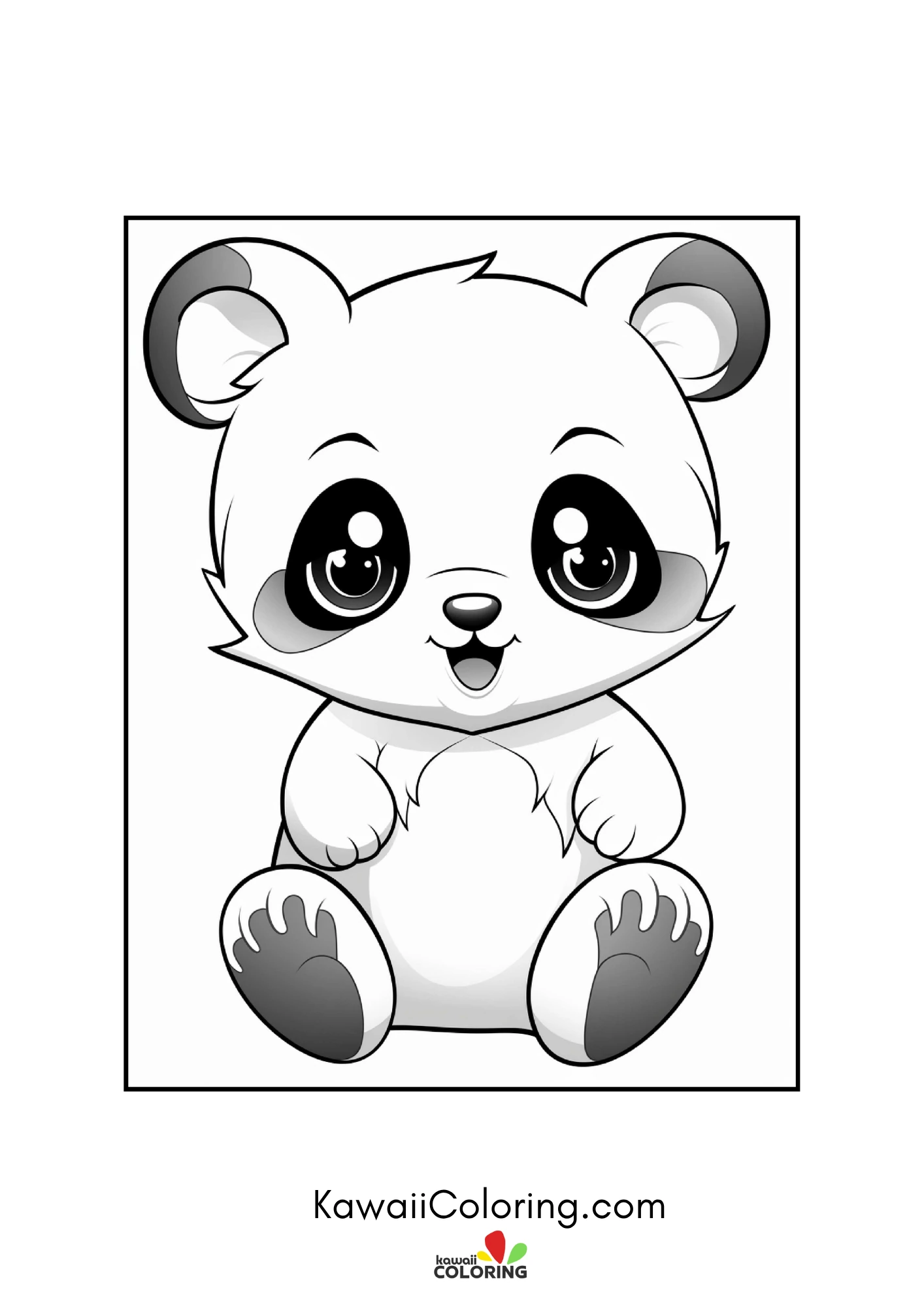 Smiling panda with hearts and leaves