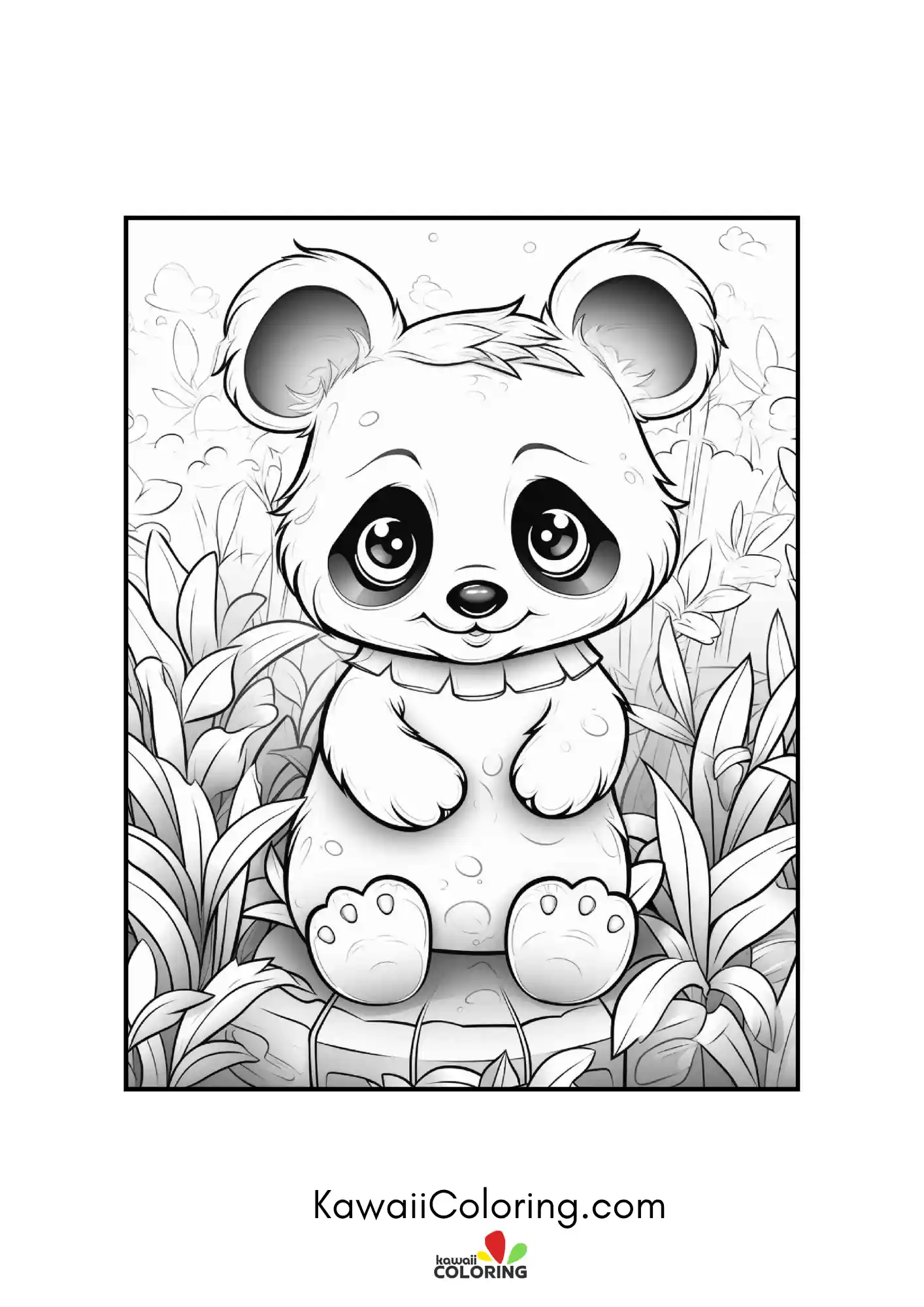 Cute panda sitting with bamboo