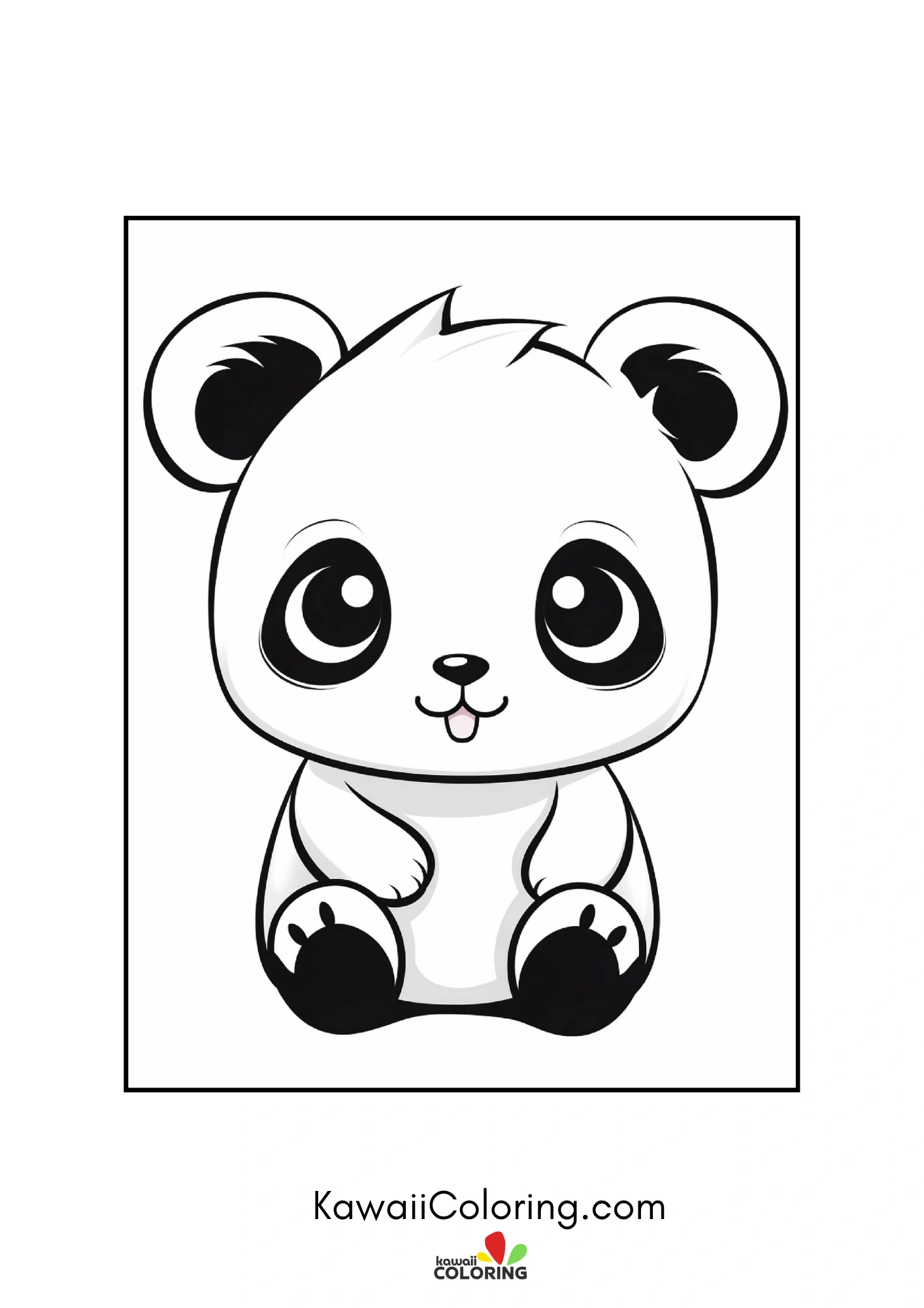 Smiling panda with hearts and leaves