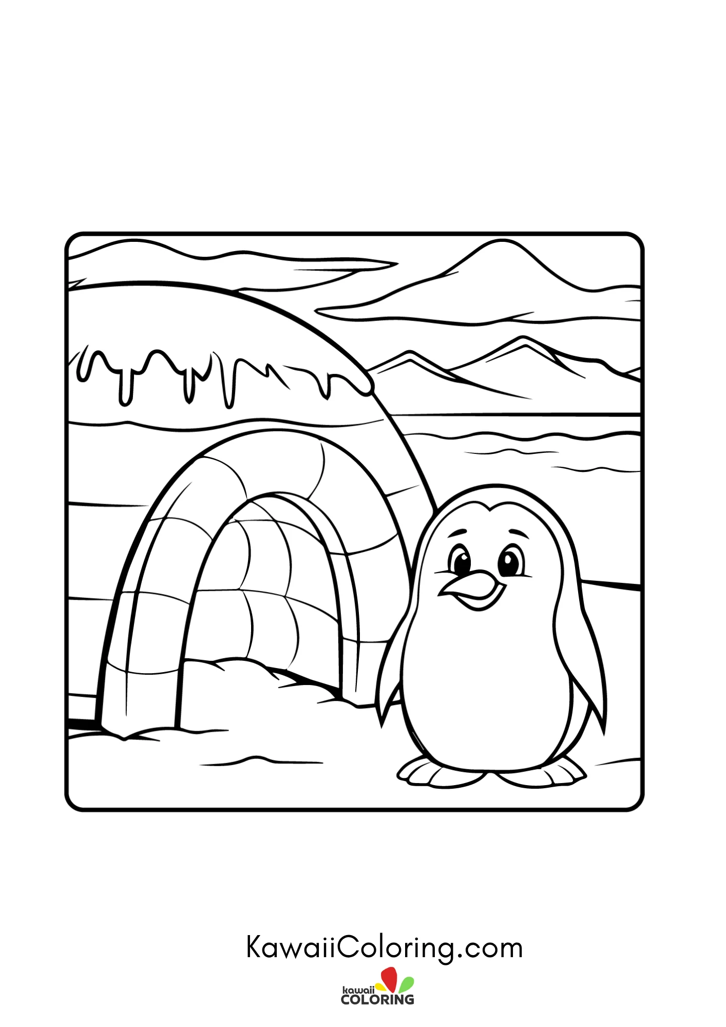 Penguin with scarf and snowflakes