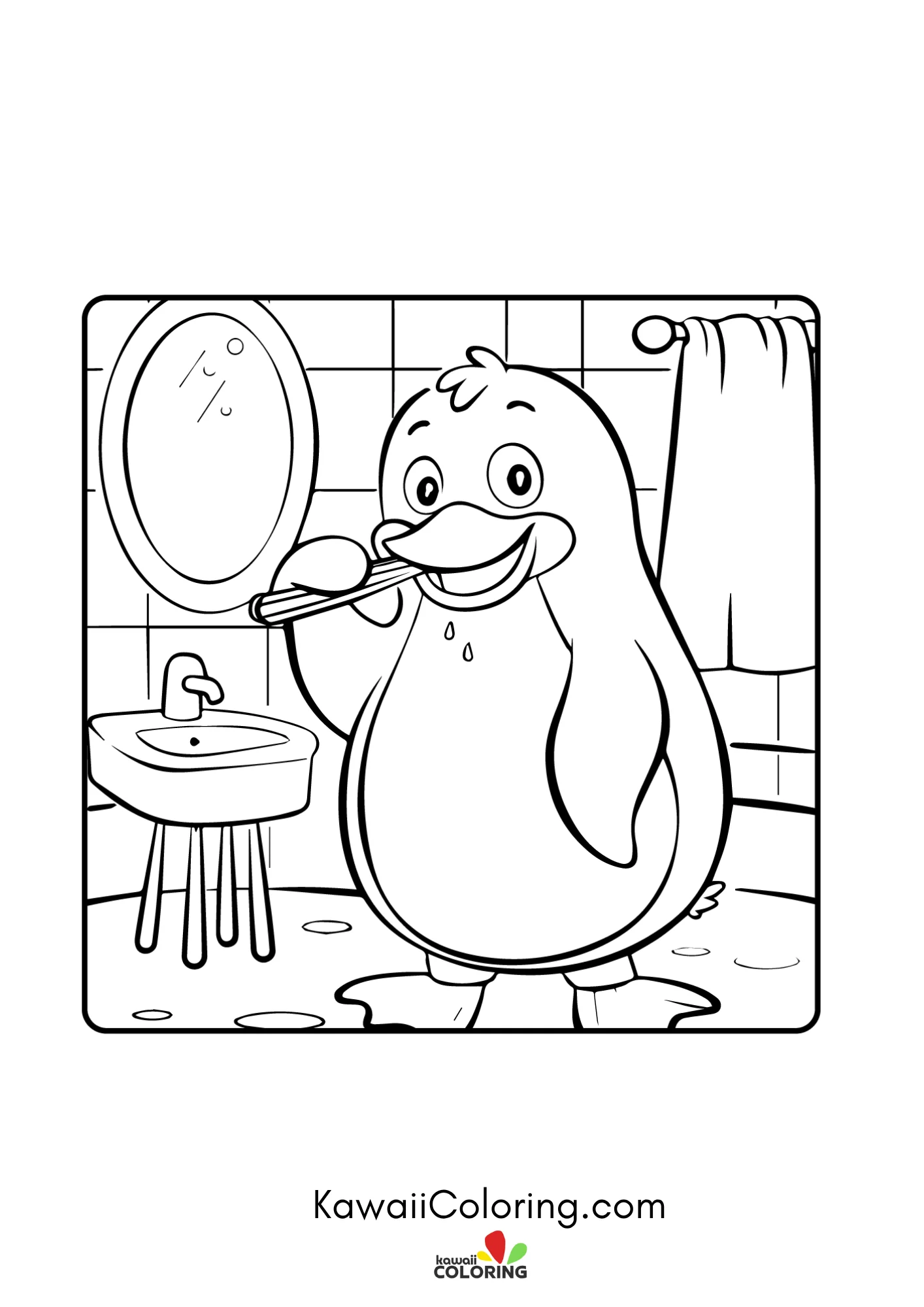 Kawaii penguin with winter background