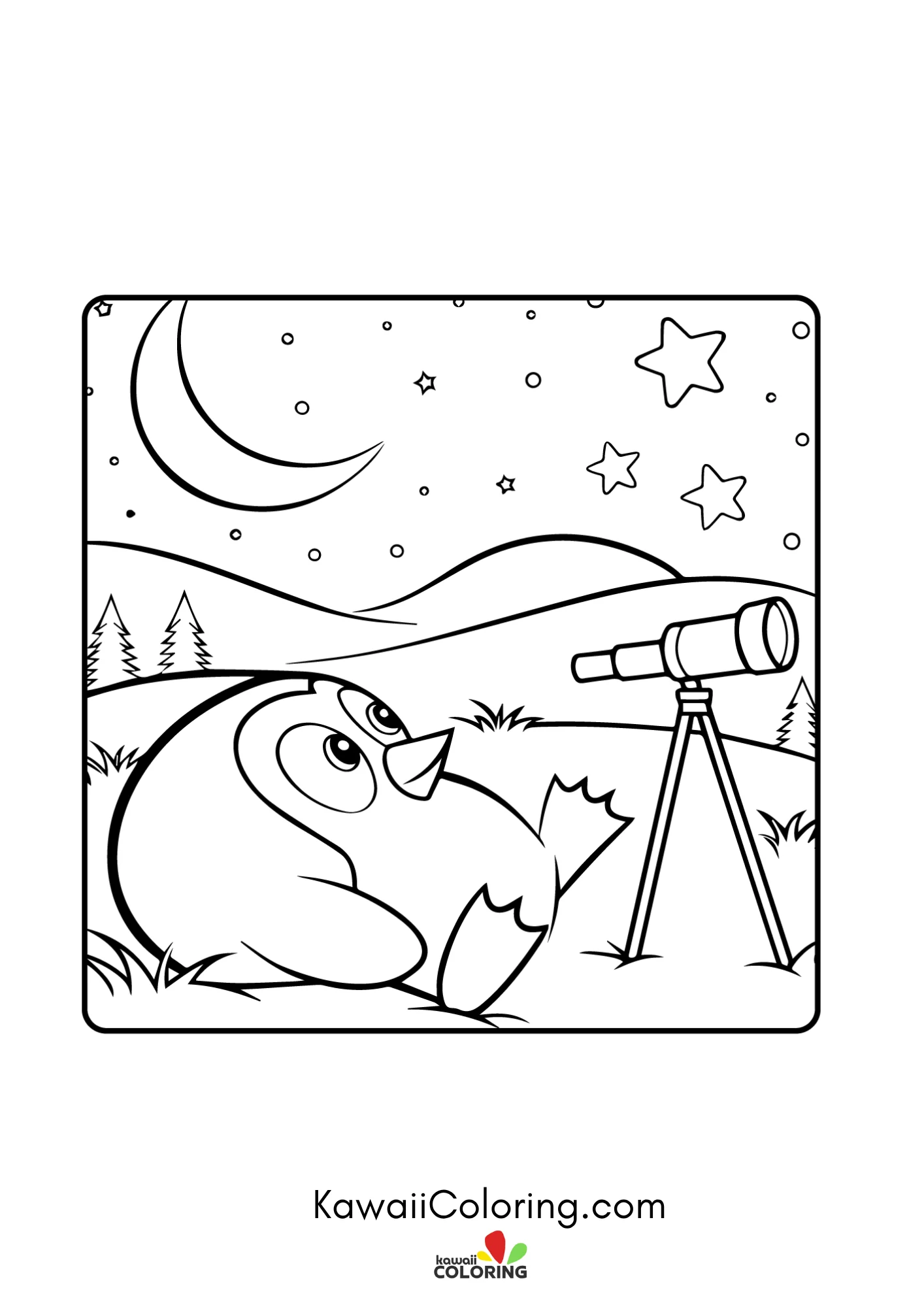 Kawaii penguin with winter background