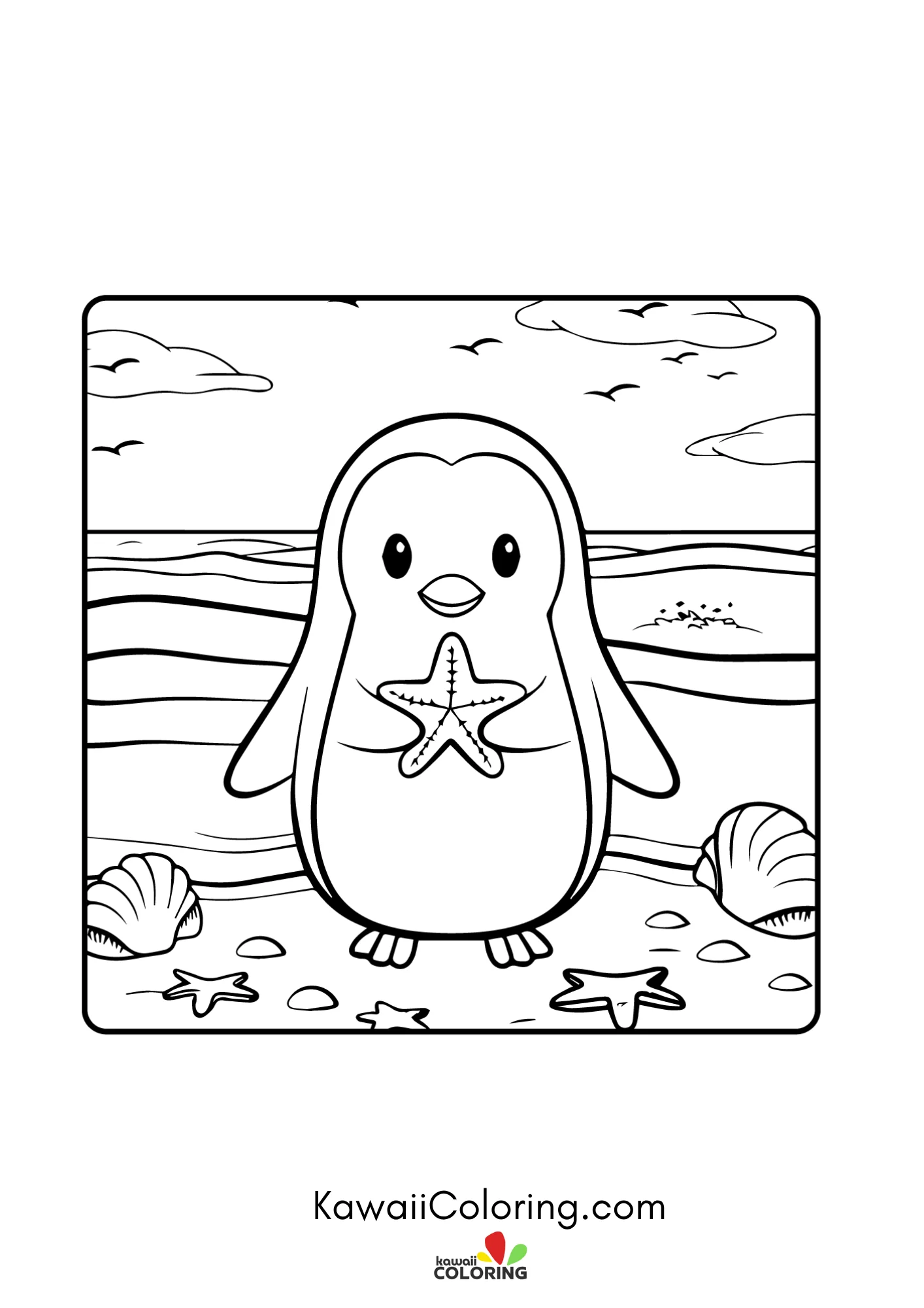 Kawaii penguin with winter background
