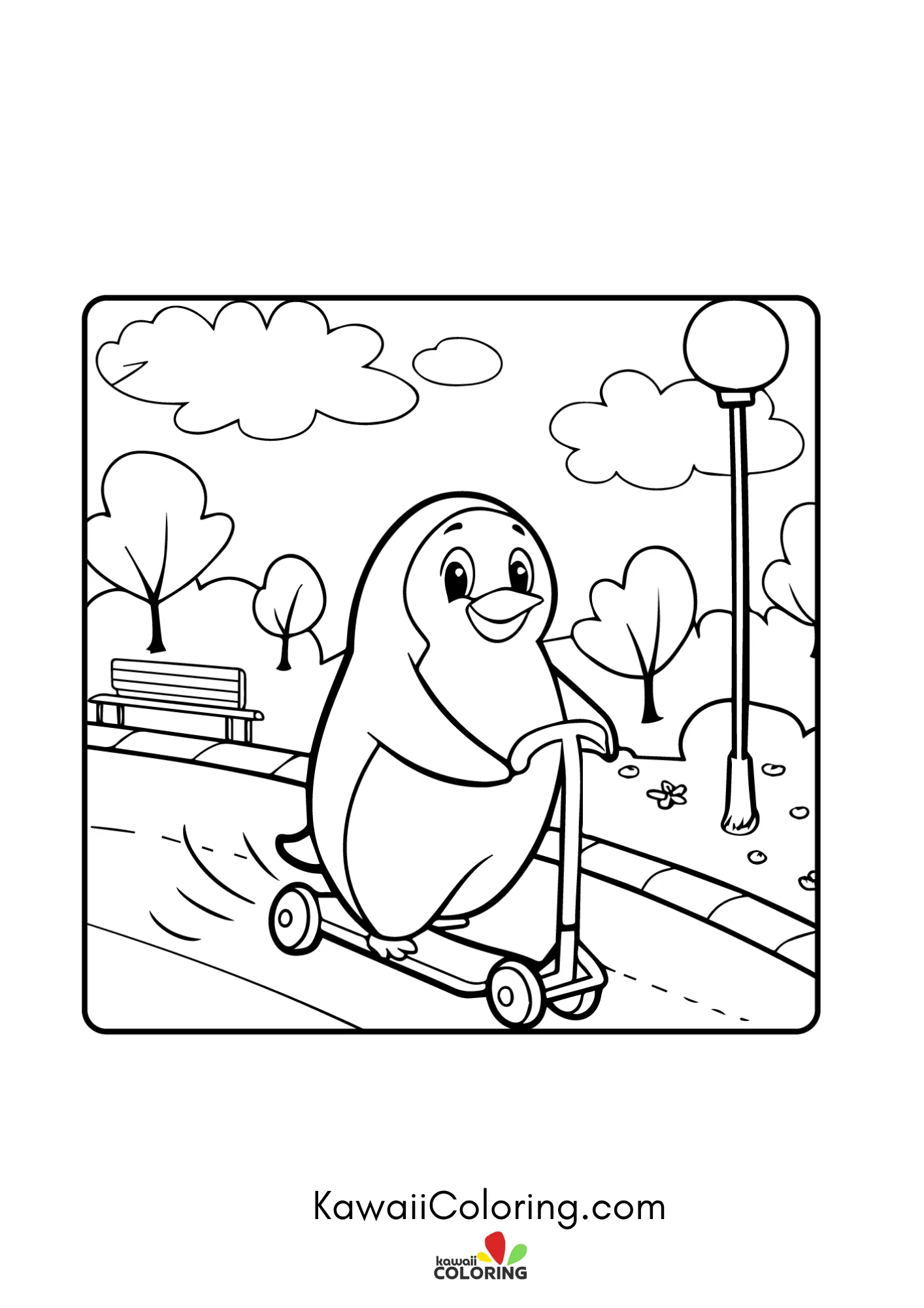 Penguin with scarf and snowflakes