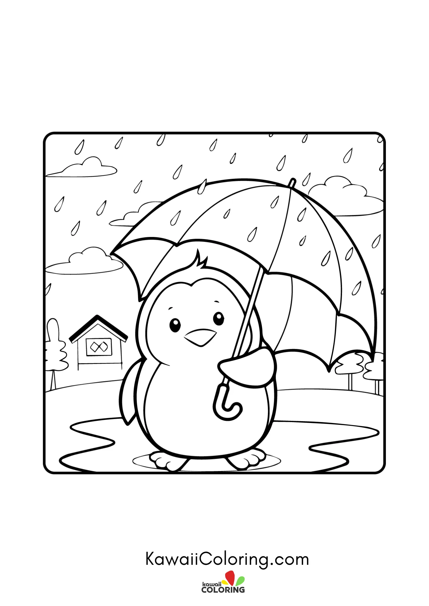 Kawaii penguin with winter background