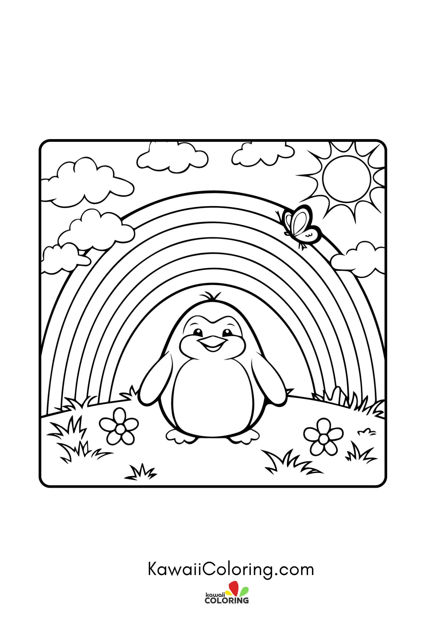 Penguin with scarf and snowflakes