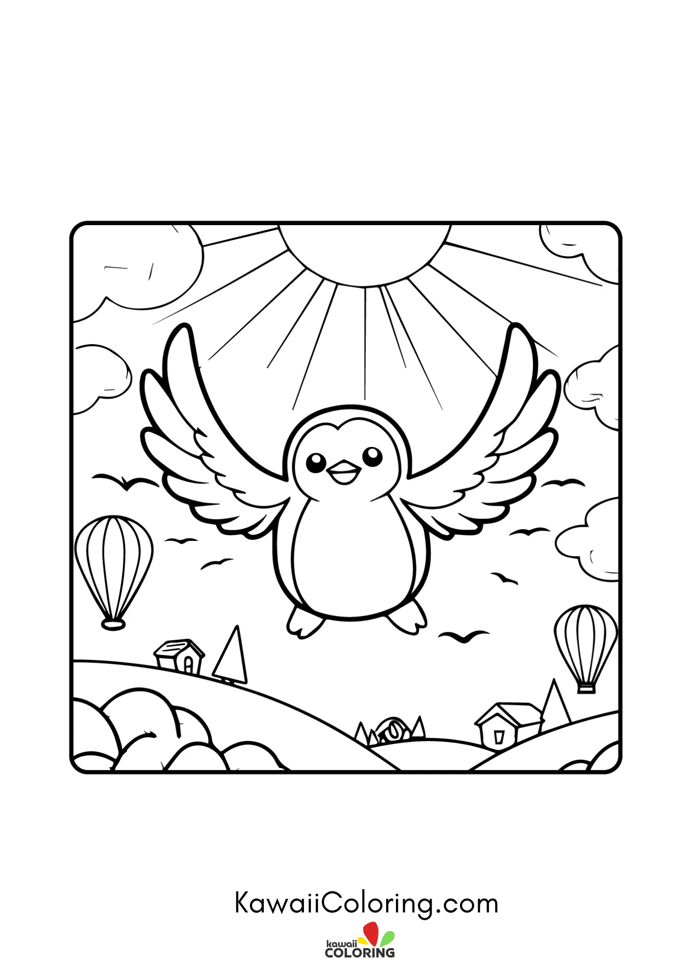 Penguin with scarf and snowflakes