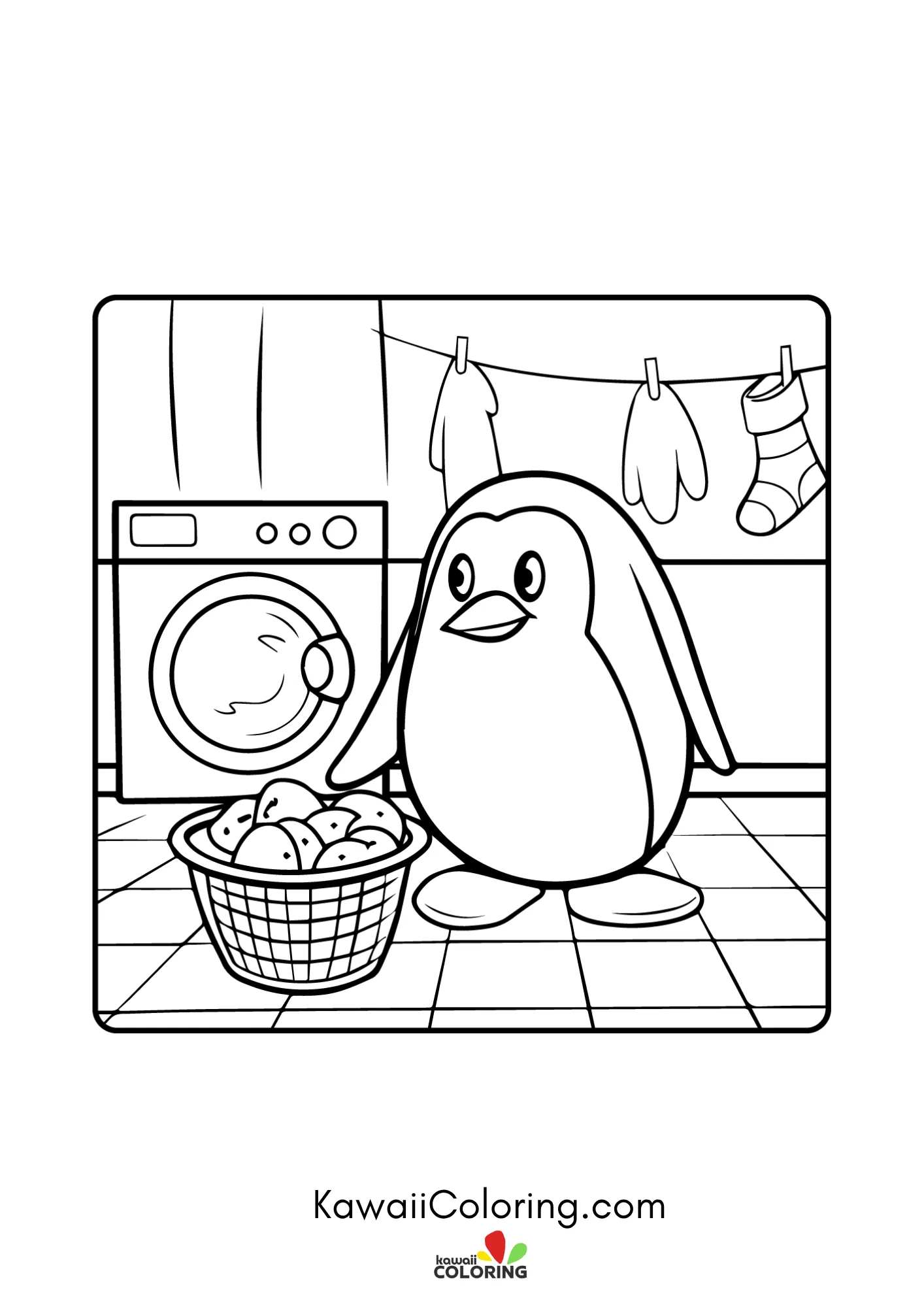 Penguin with scarf and snowflakes
