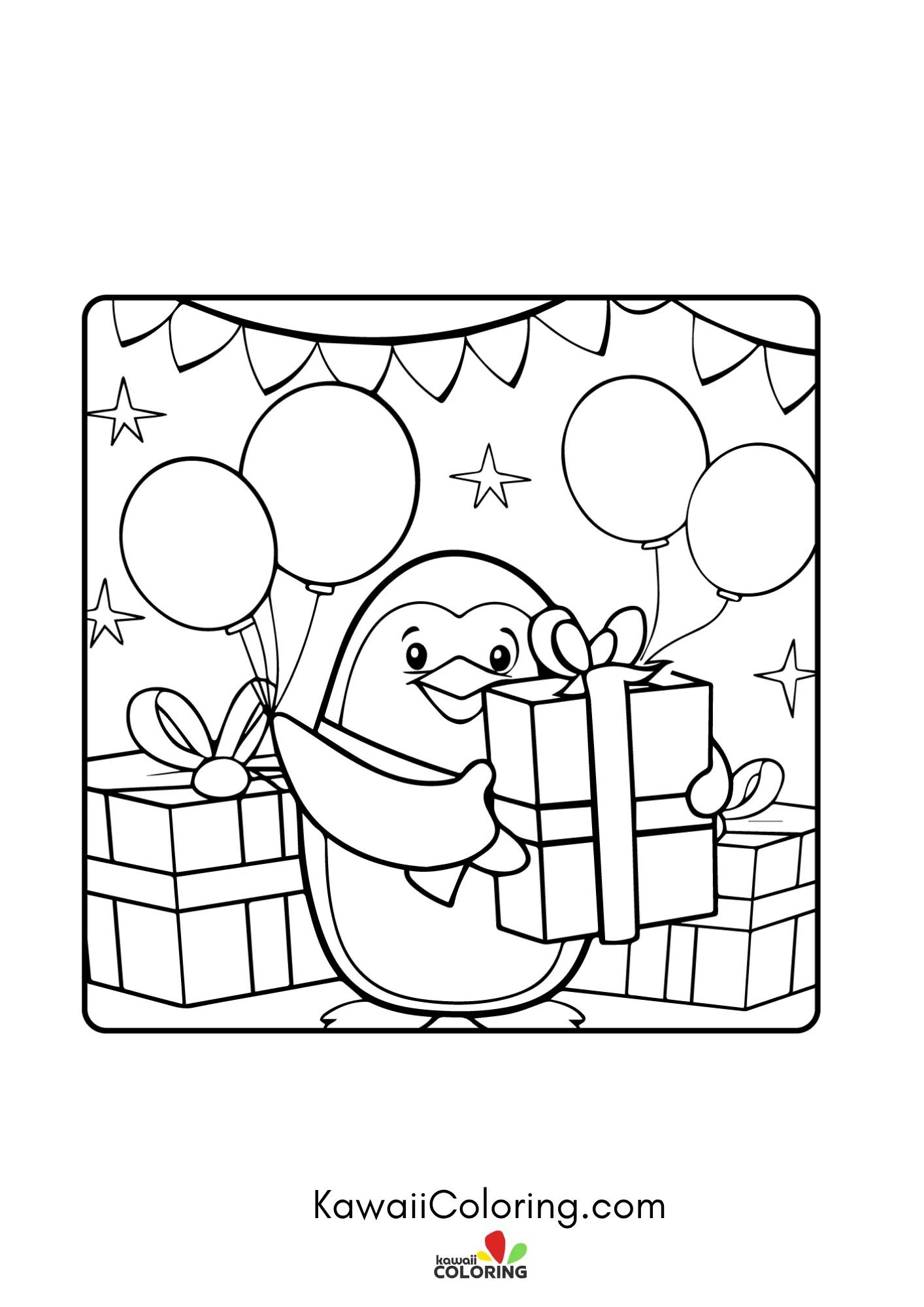 Kawaii penguin with winter background