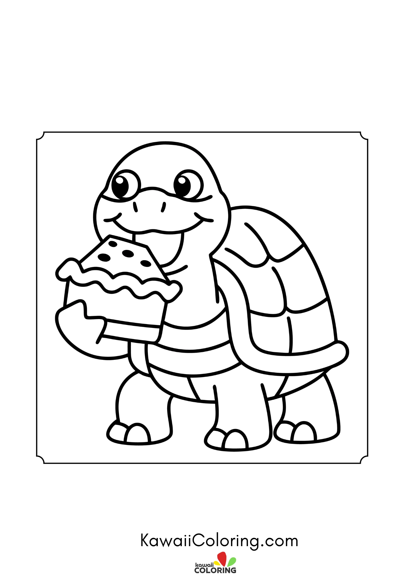 Kawaii turtle in a pond scene