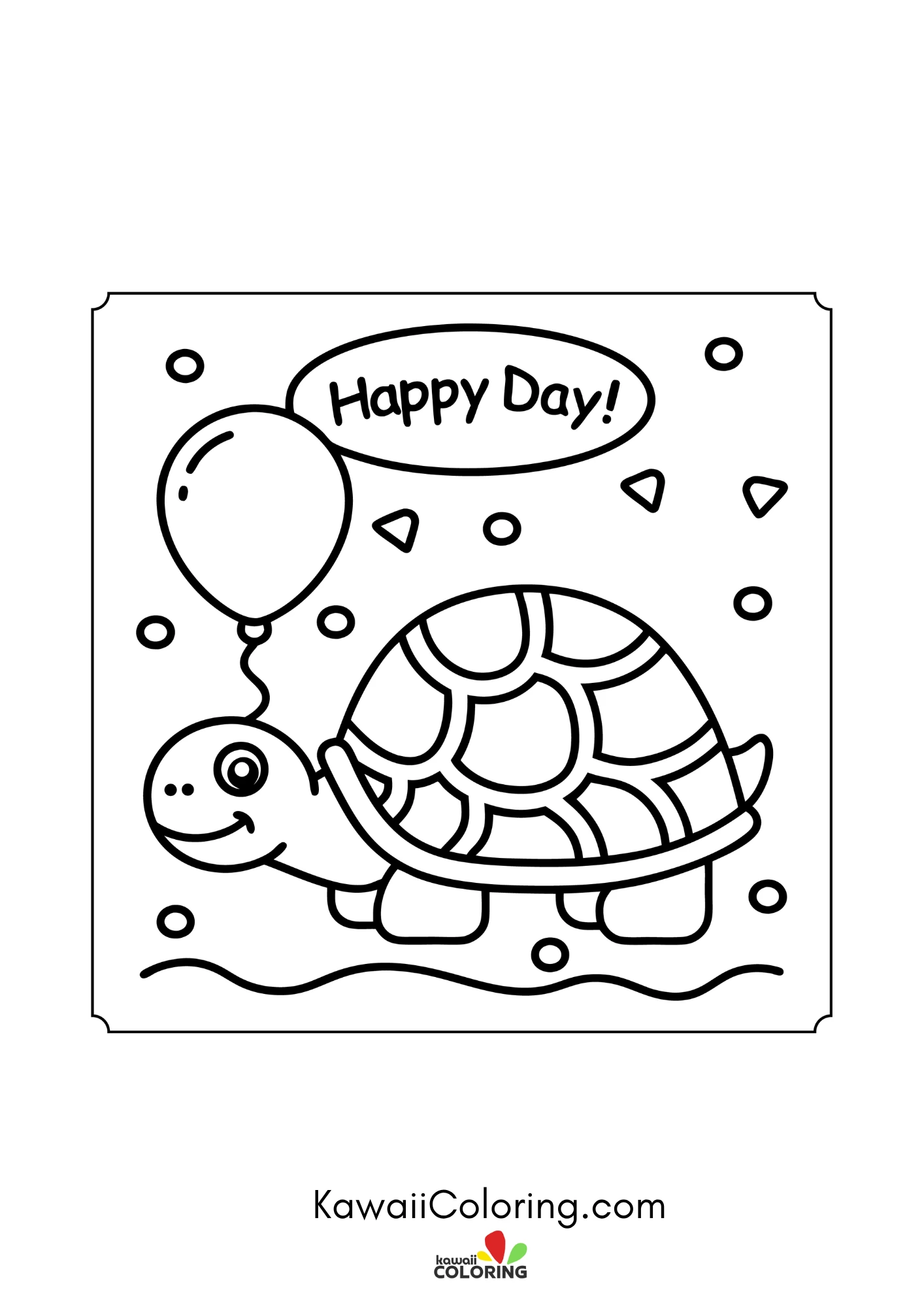 Kawaii turtle in a pond scene