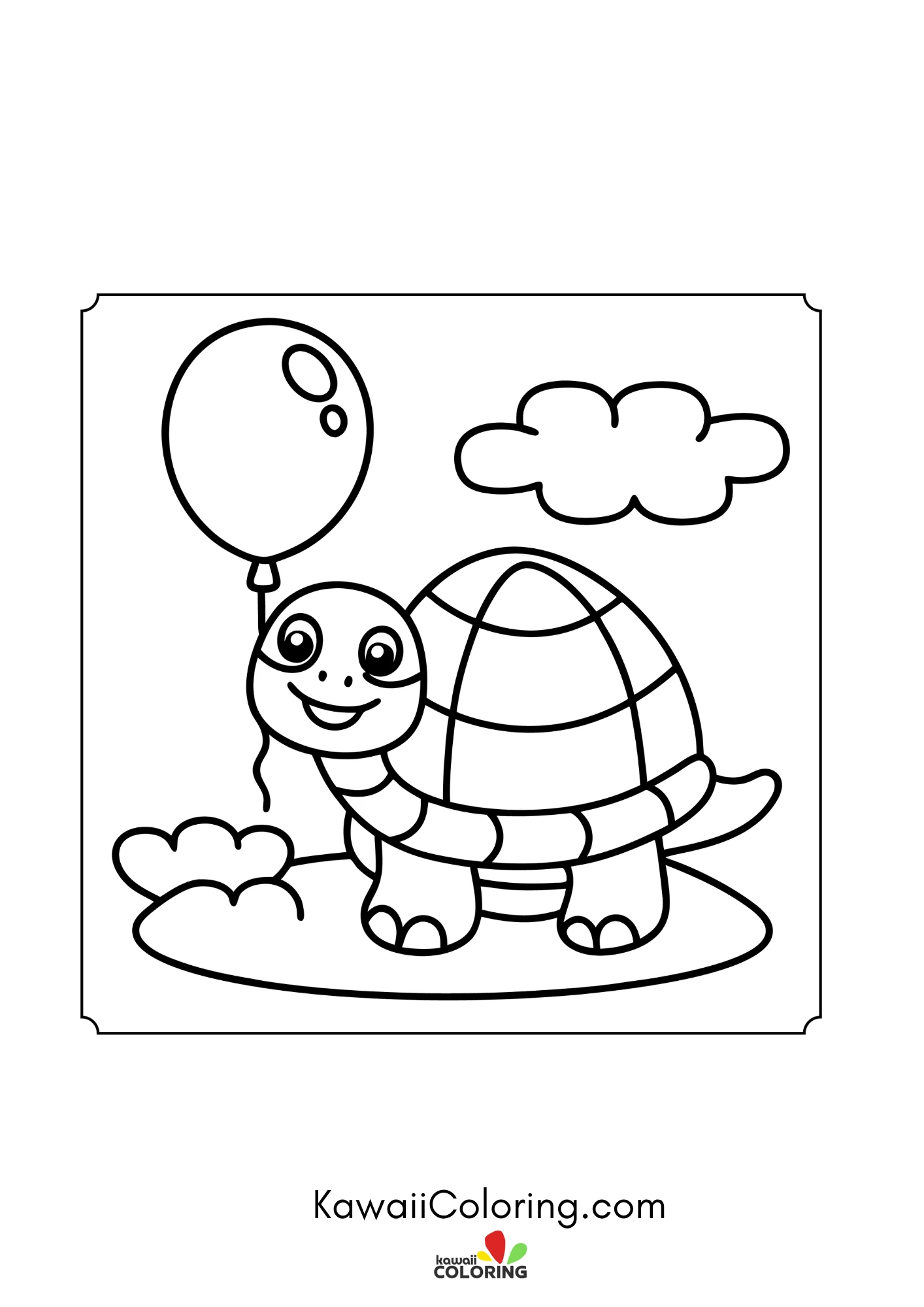 Baby turtle with hearts and bubbles