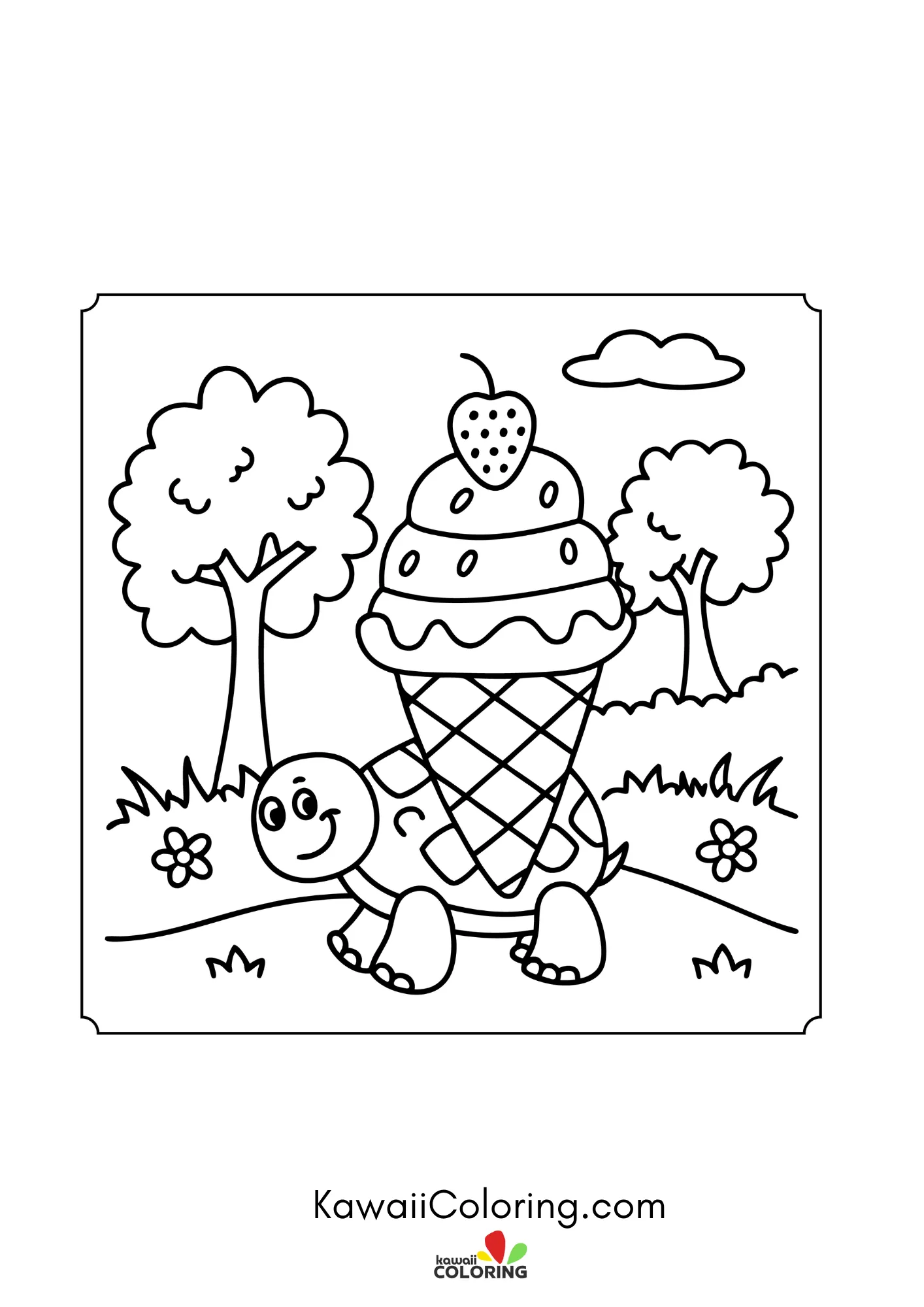 Turtle walking through a simple garden