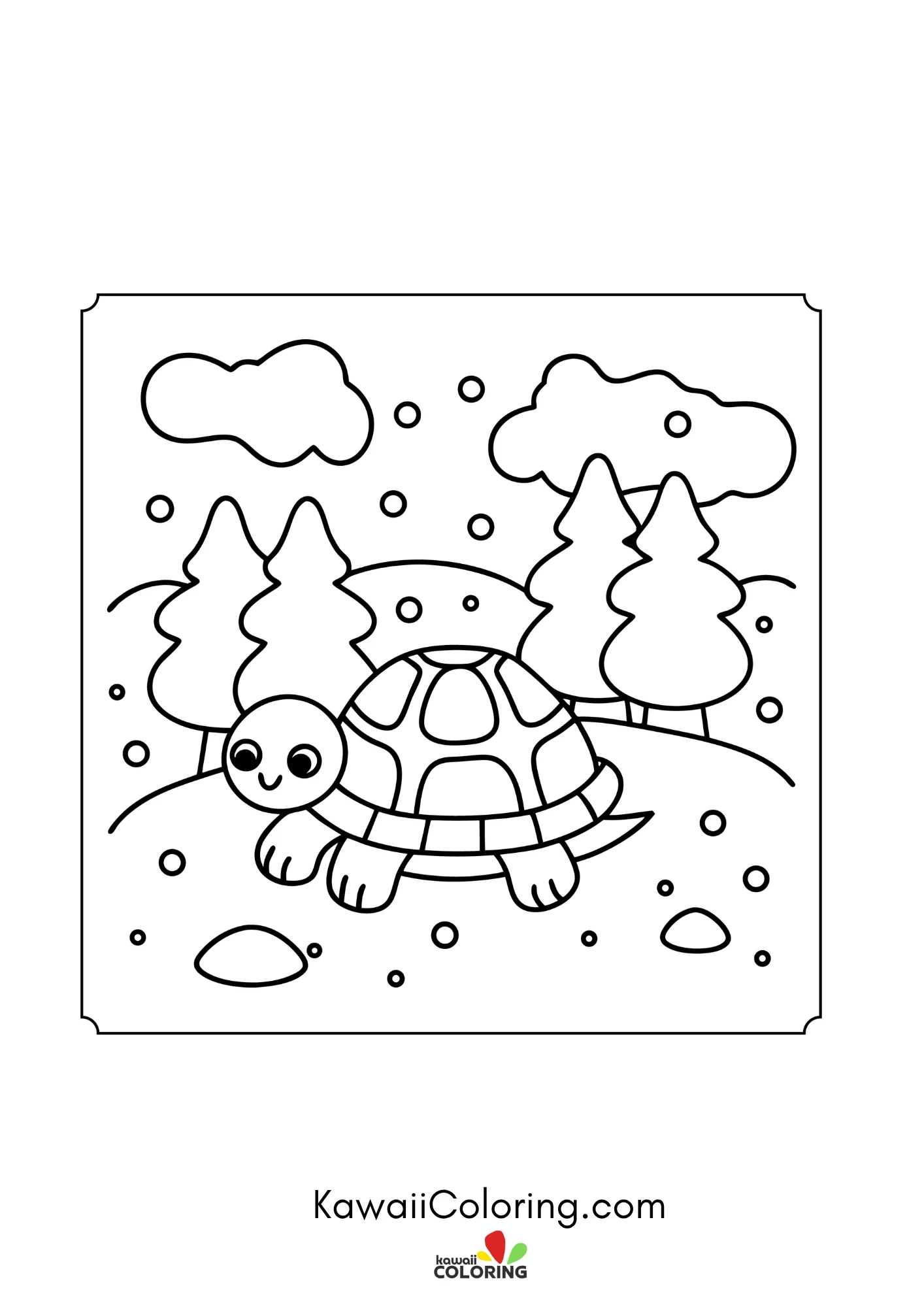 Kawaii turtle in a pond scene