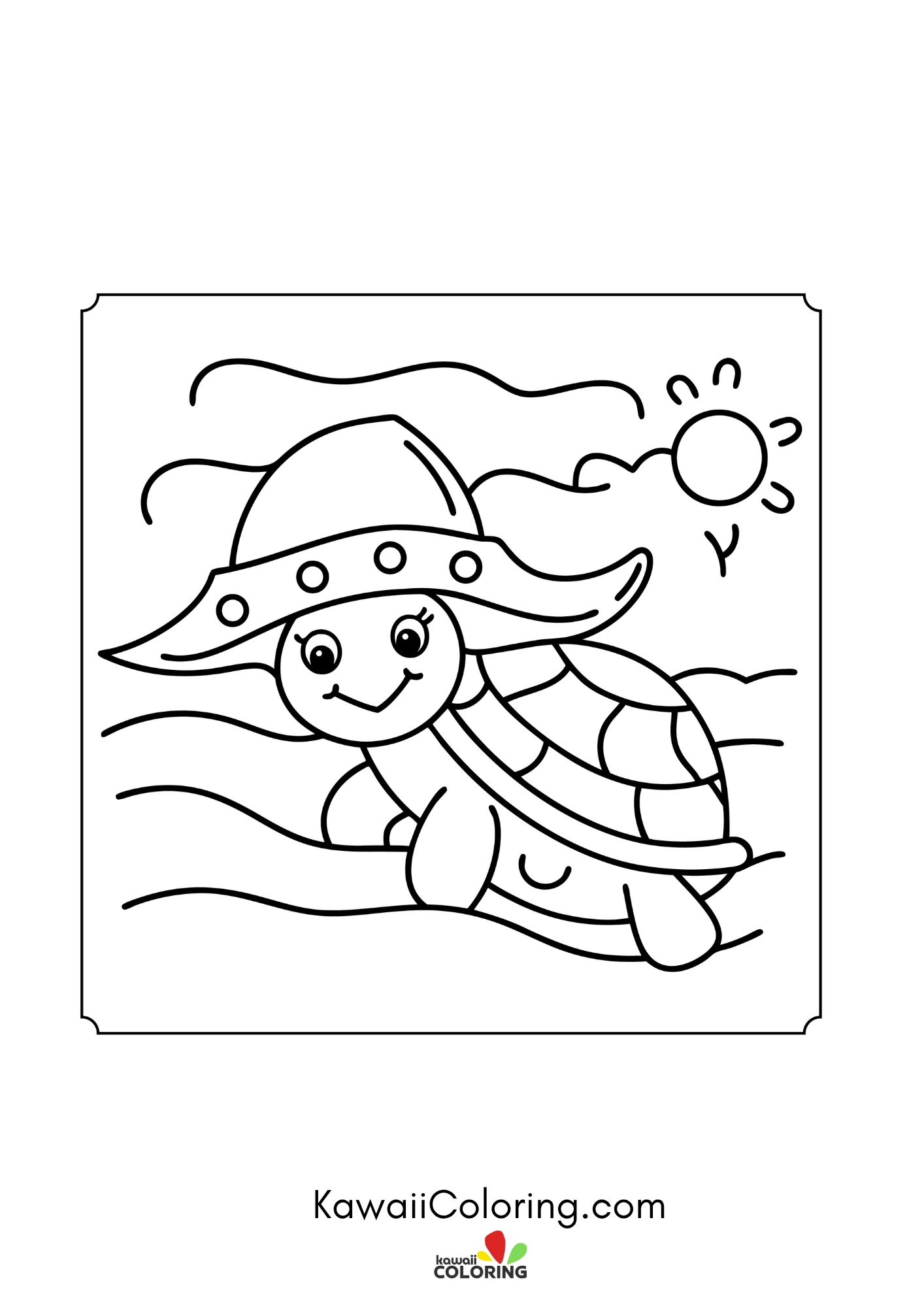 Kawaii turtle in a pond scene