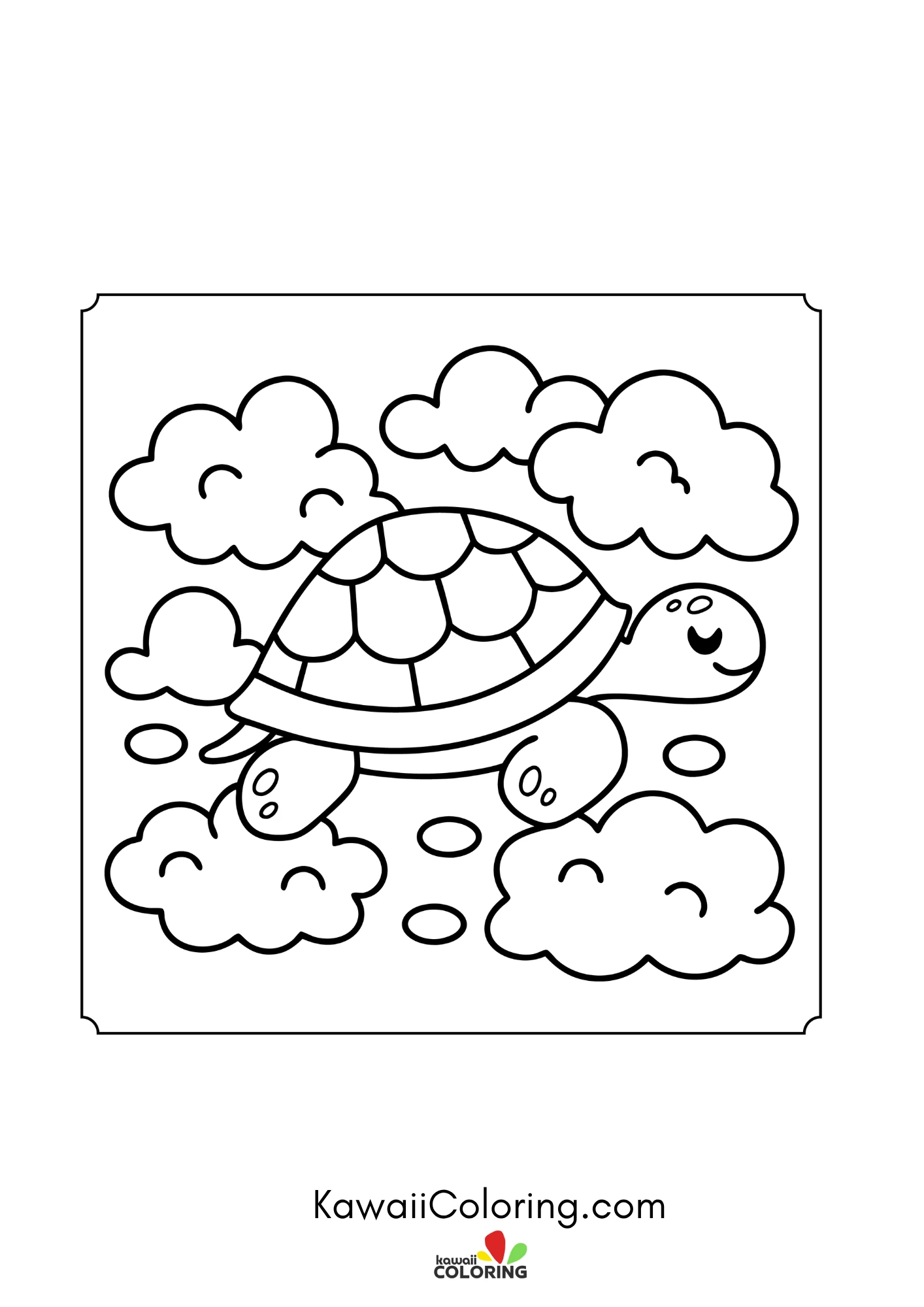 Kawaii turtle in a pond scene