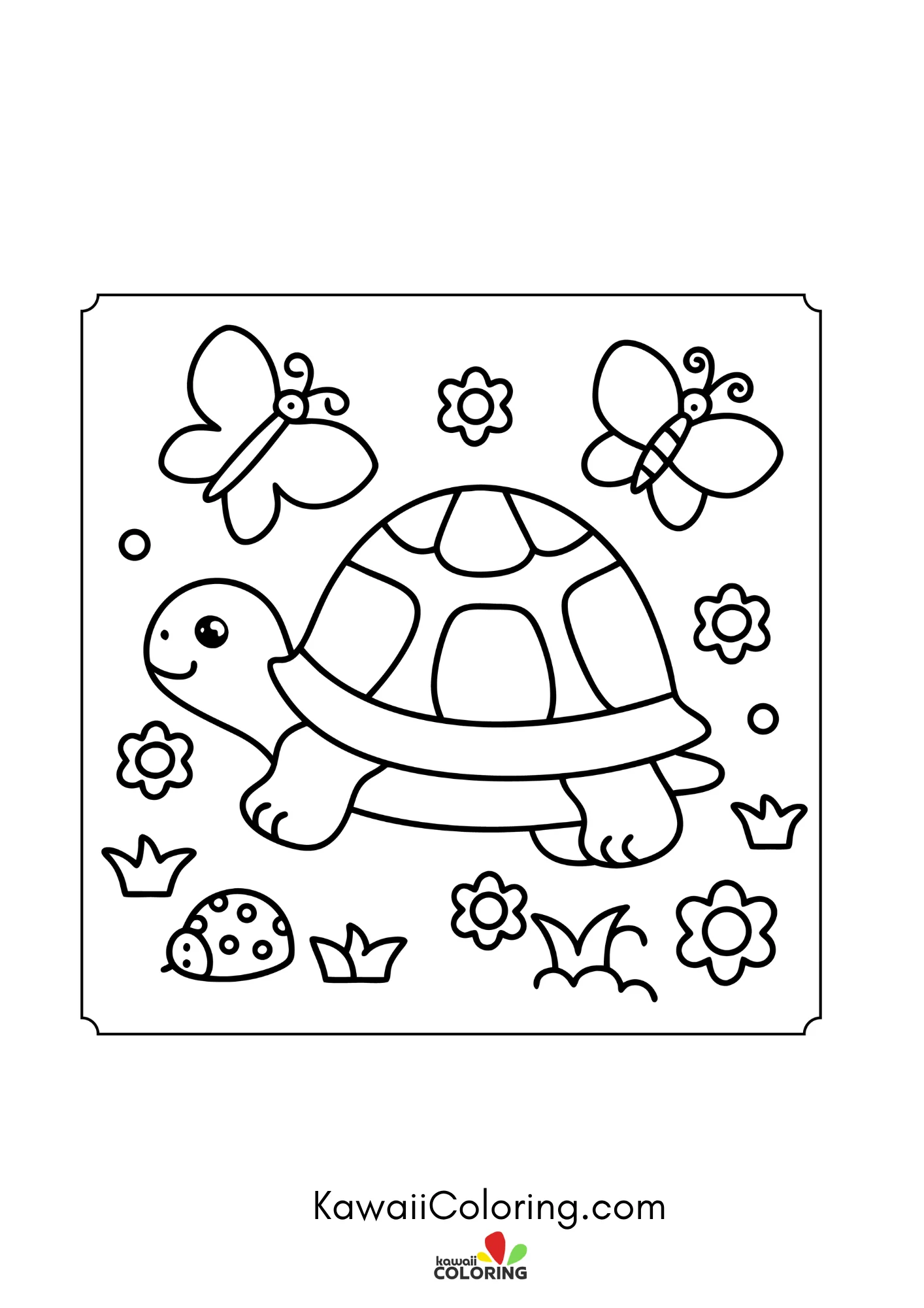 Baby turtle with hearts and bubbles