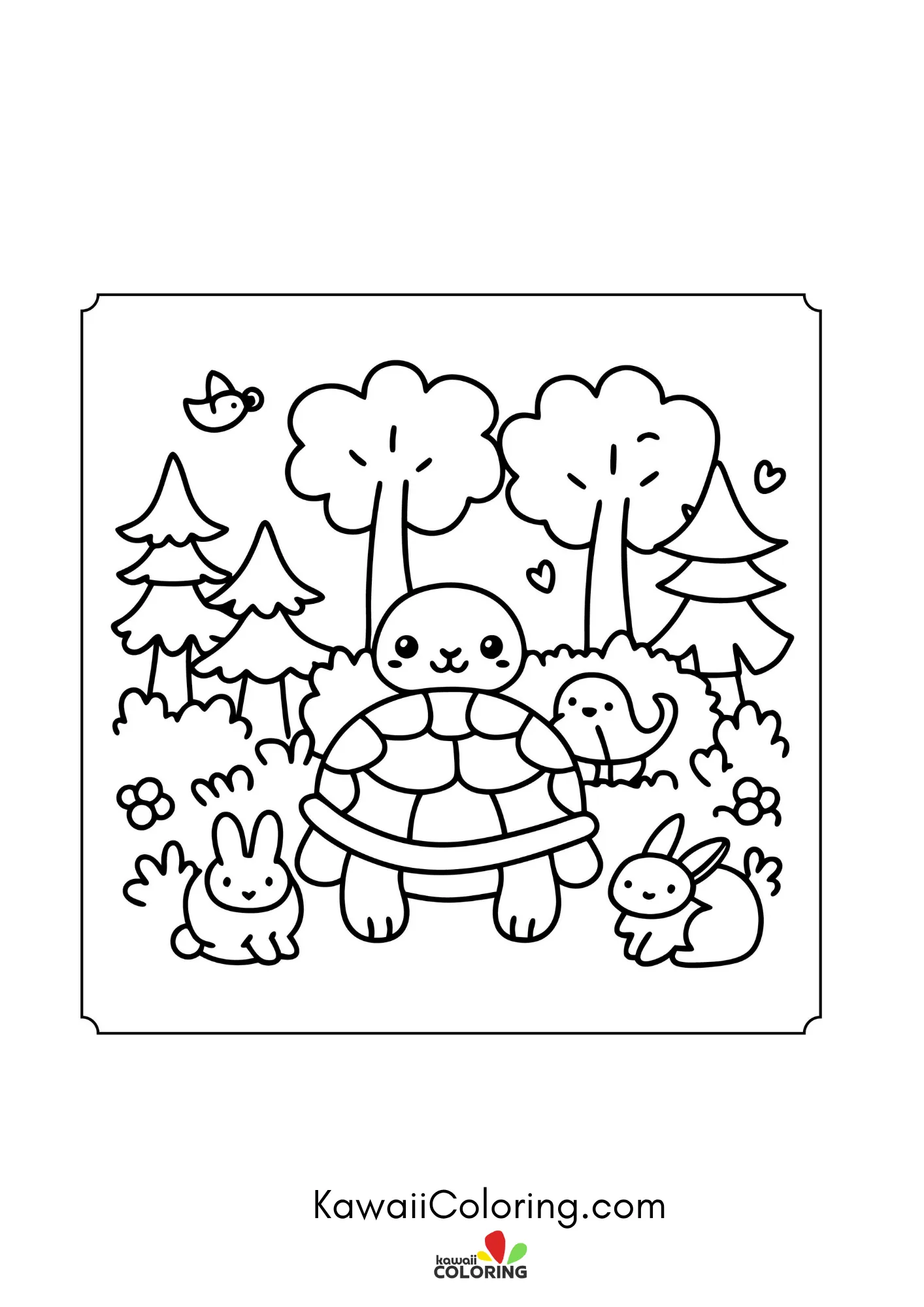 Turtle walking through a simple garden