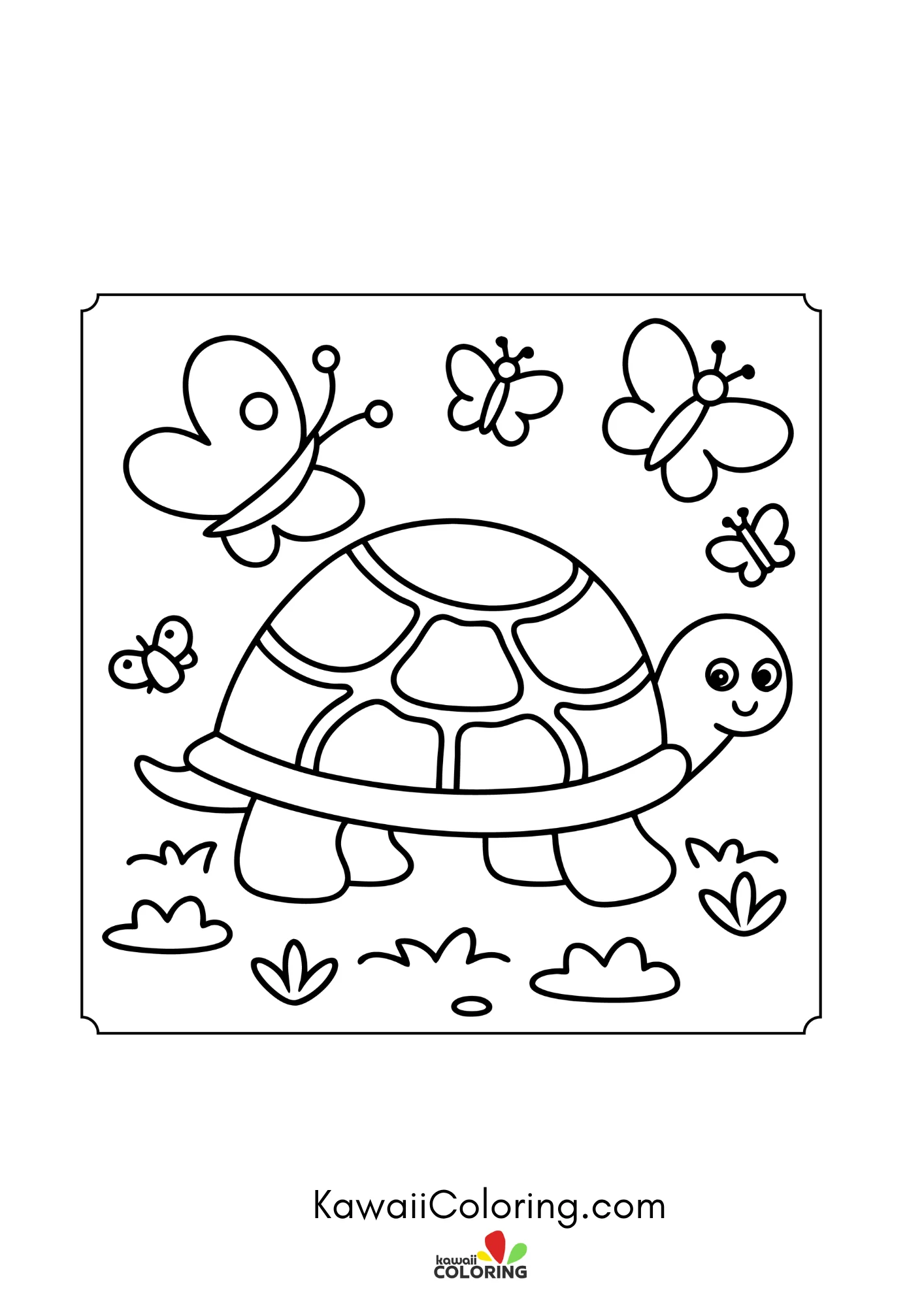Kawaii turtle in a pond scene