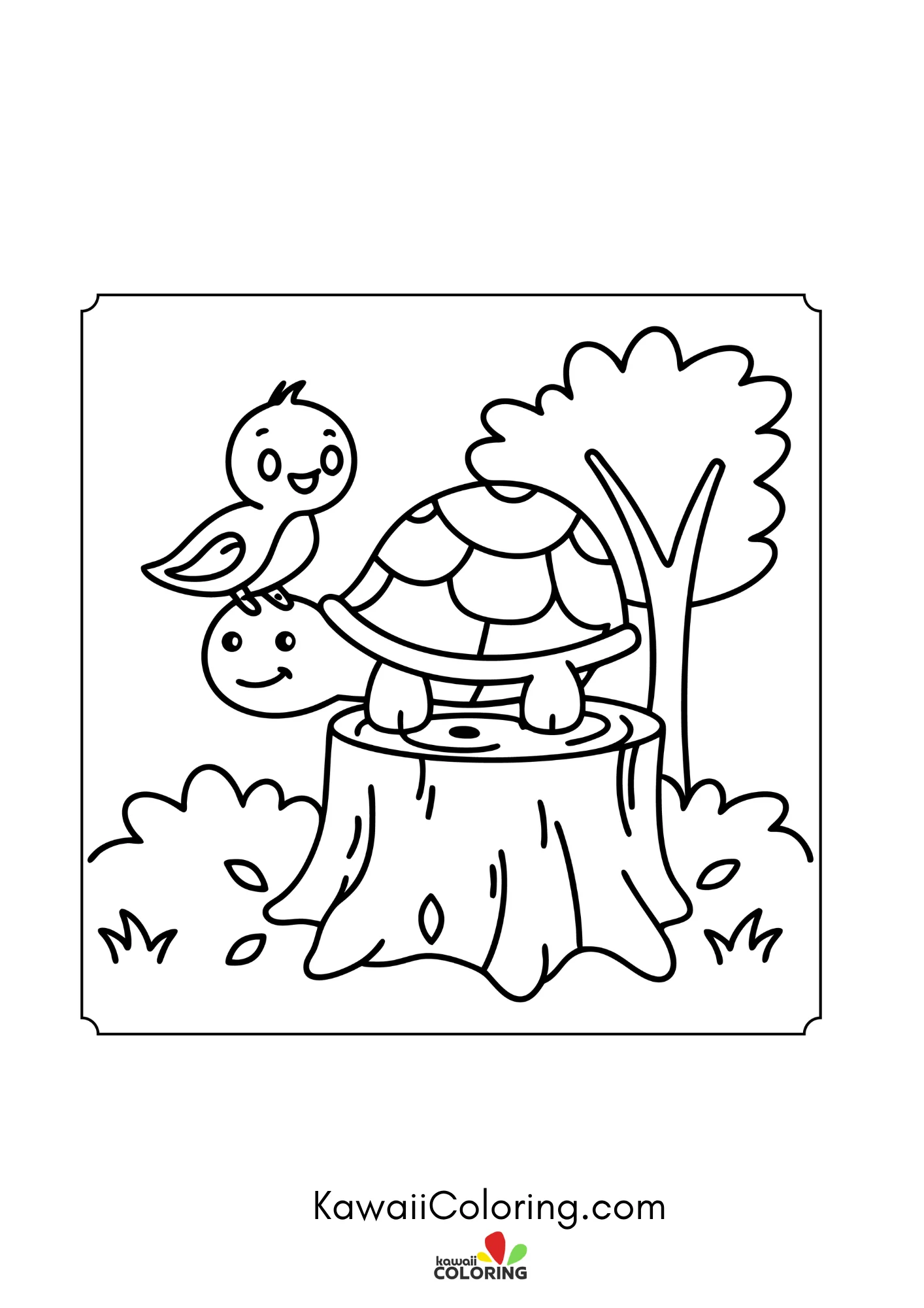 Turtle walking through a simple garden