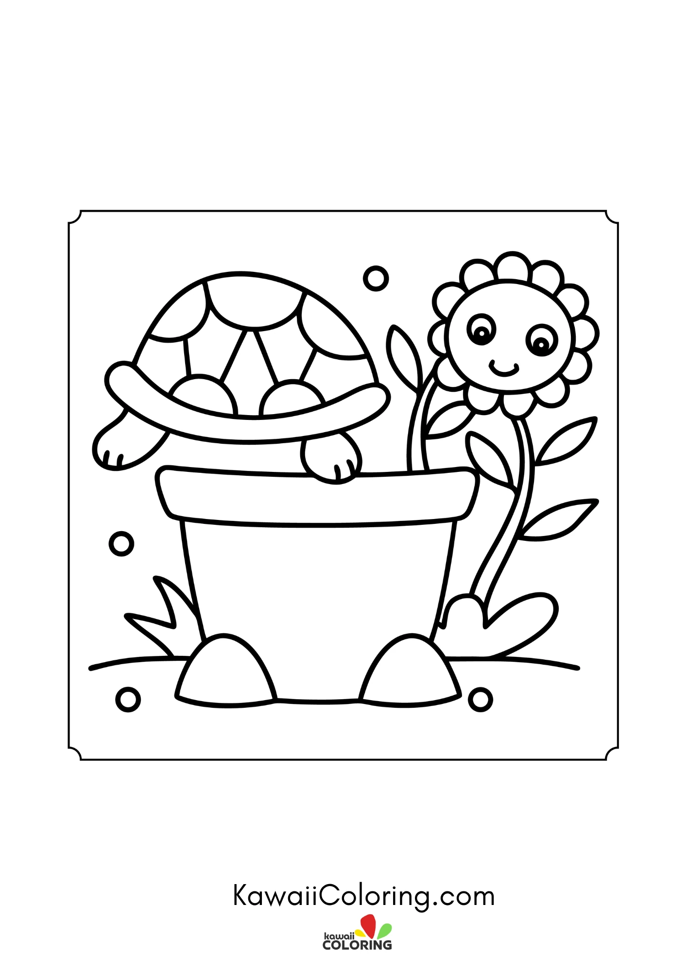 Baby turtle with hearts and bubbles