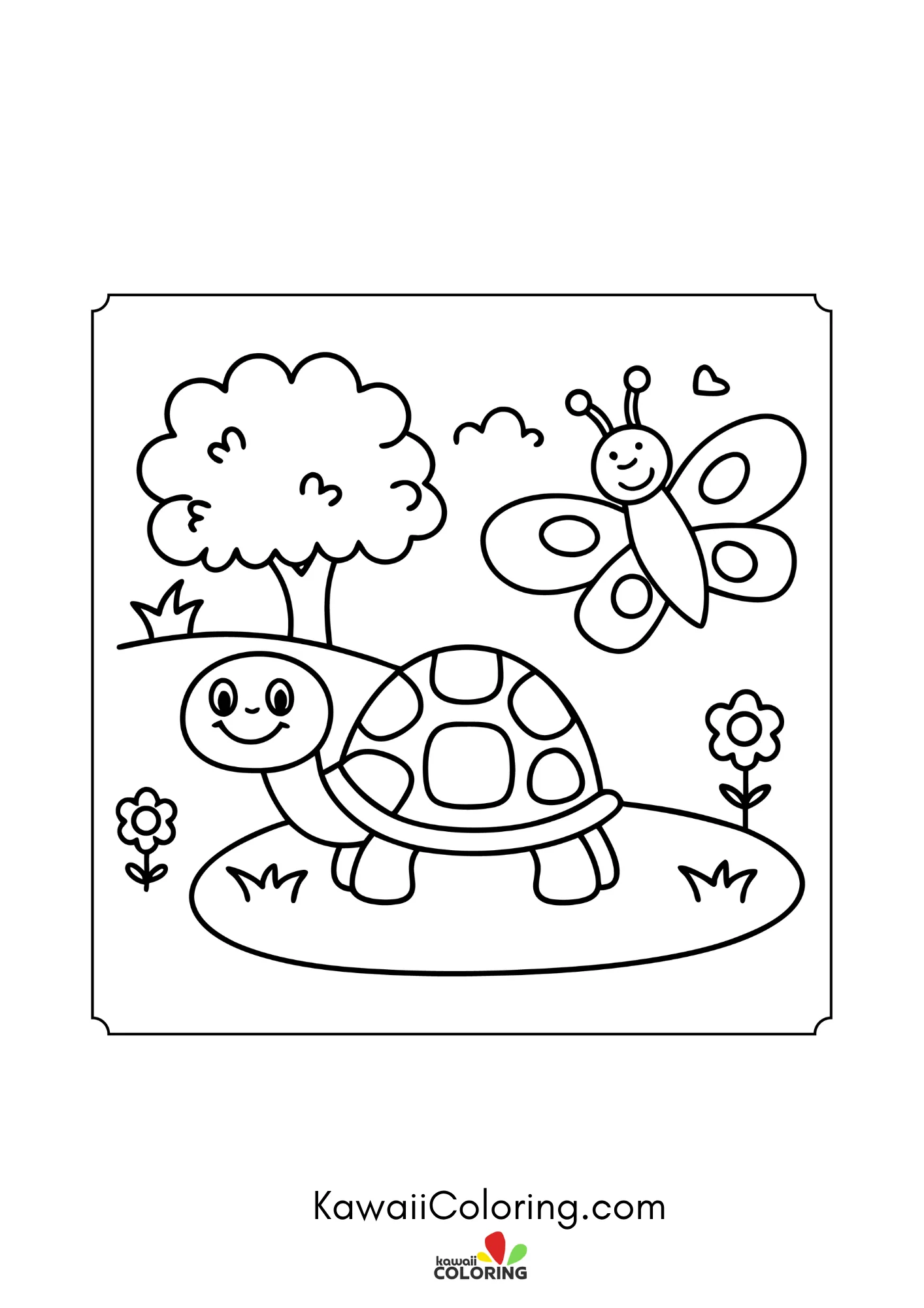 Turtle walking through a simple garden