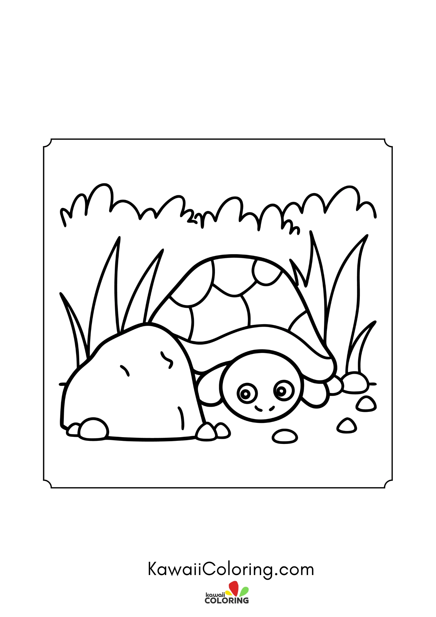 Kawaii turtle in a pond scene