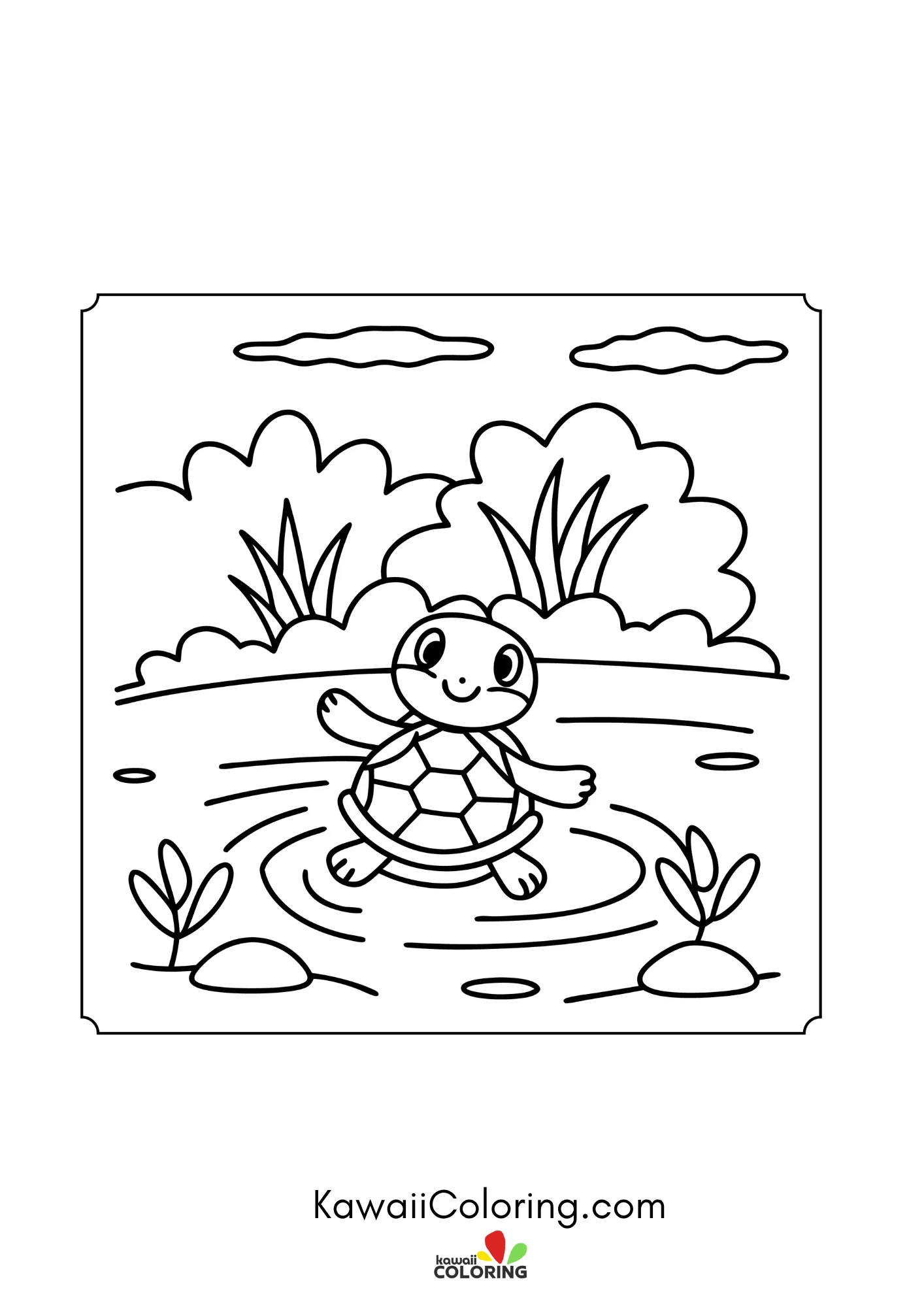 Turtle walking through a simple garden