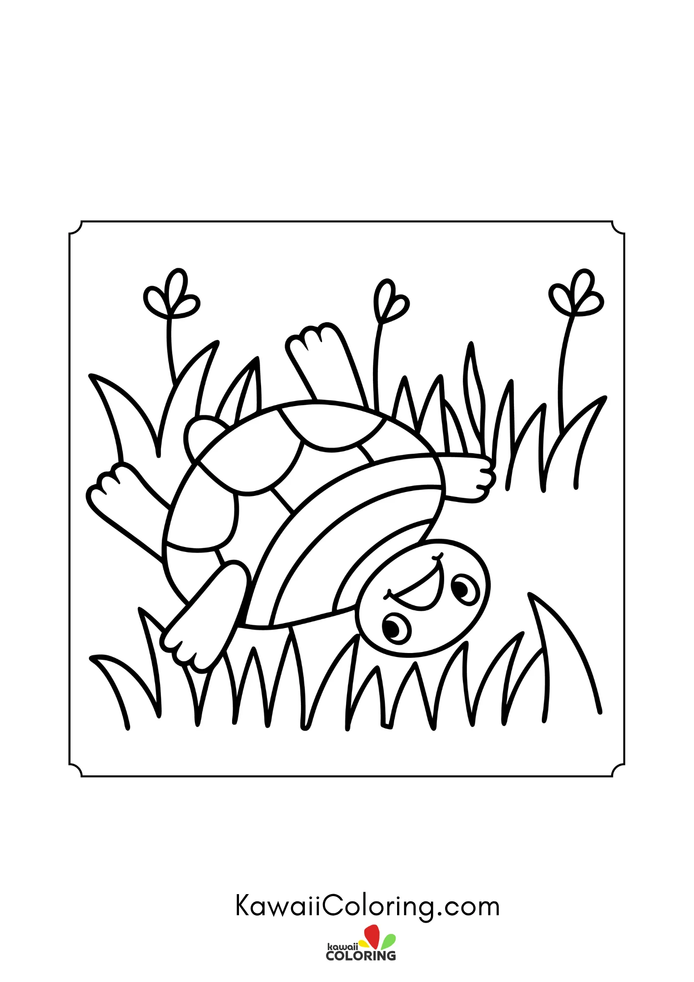 Kawaii turtle in a pond scene