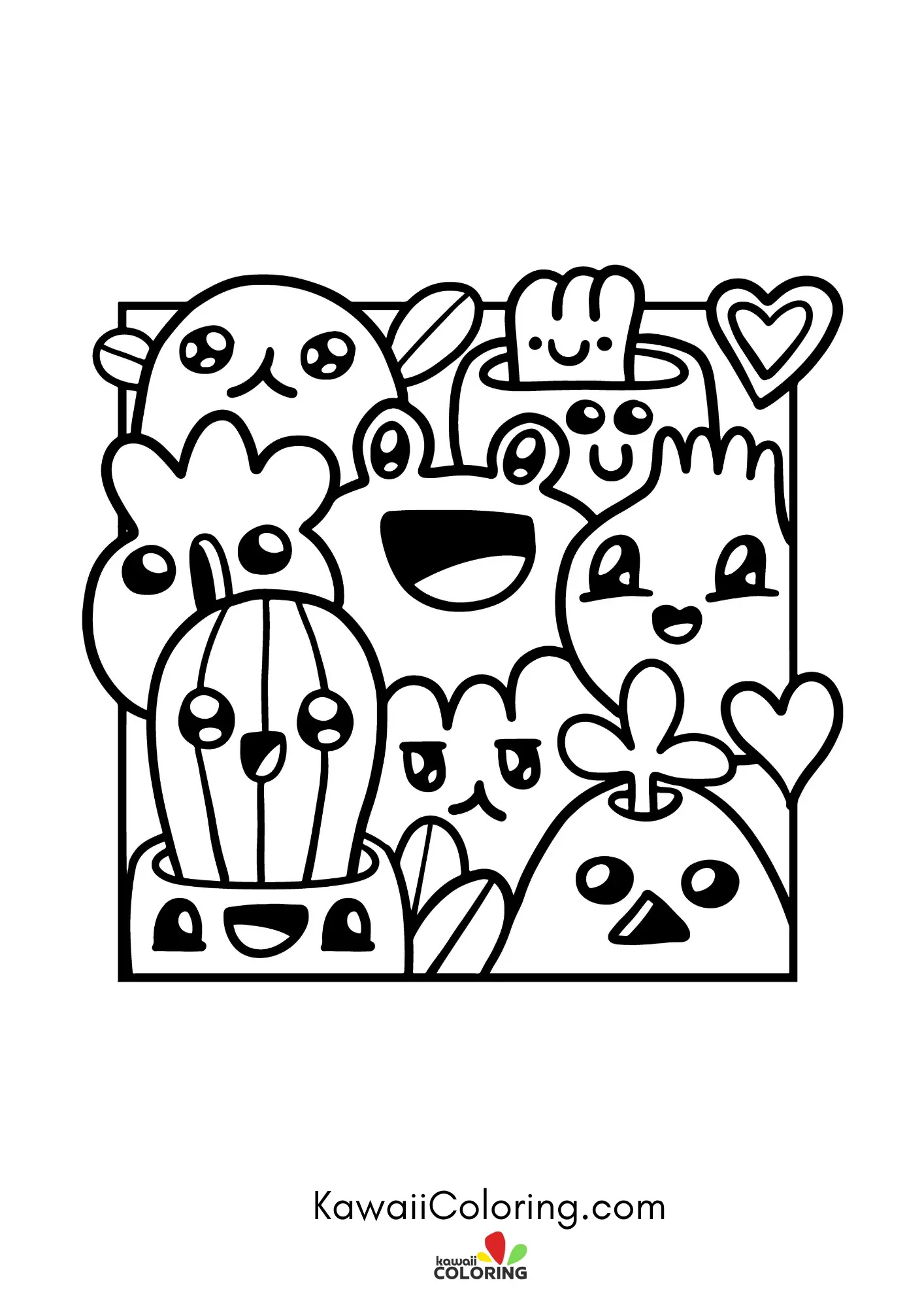 Kawaii doodles arranged across the page