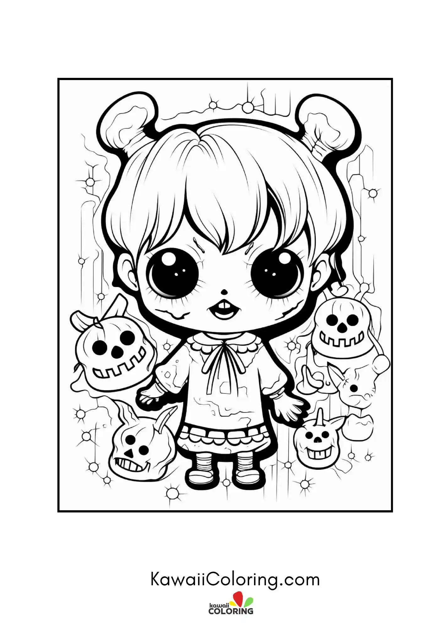 Kawaii goth doll with spooky details