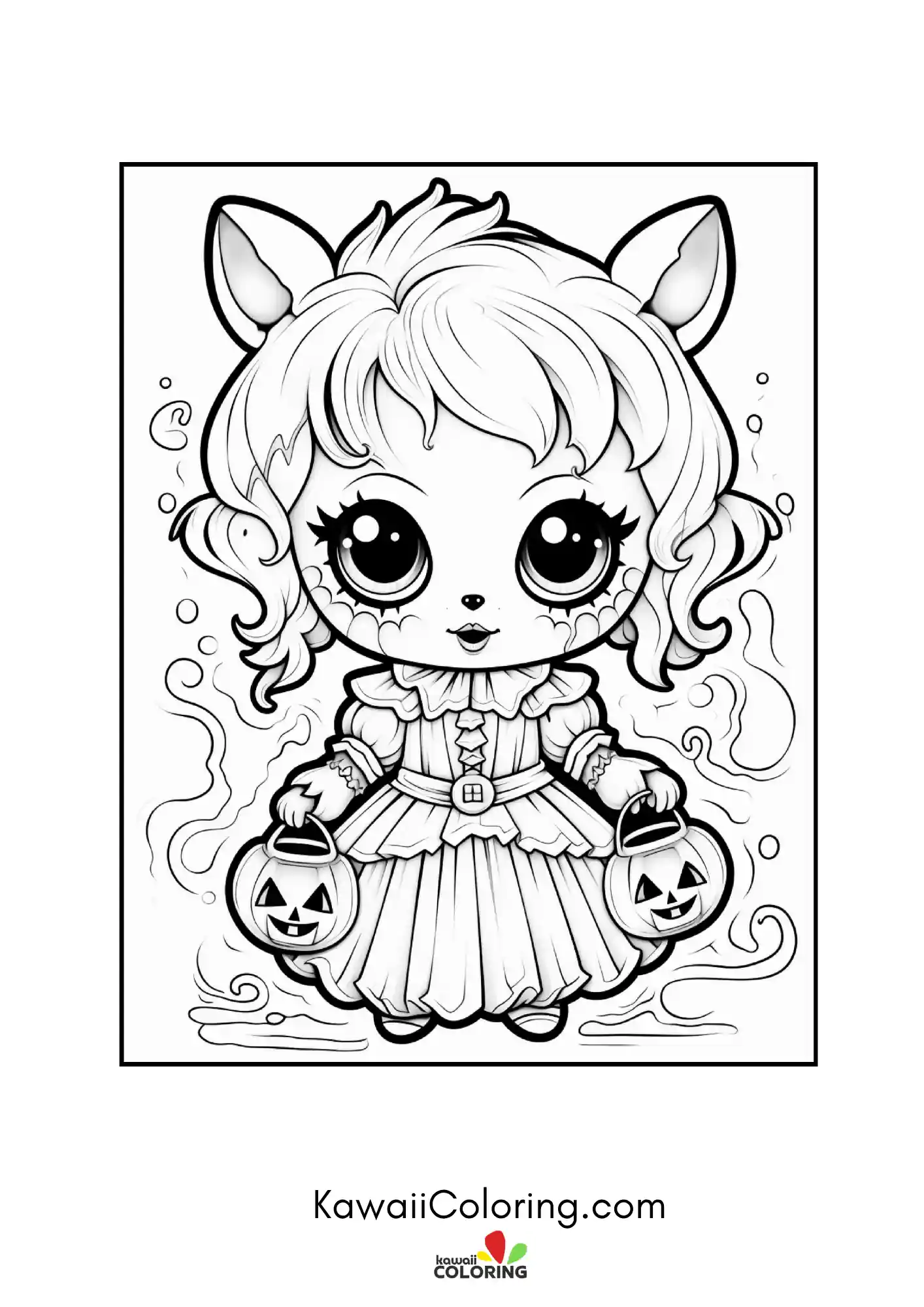 Spooky character surrounded by bats and hearts