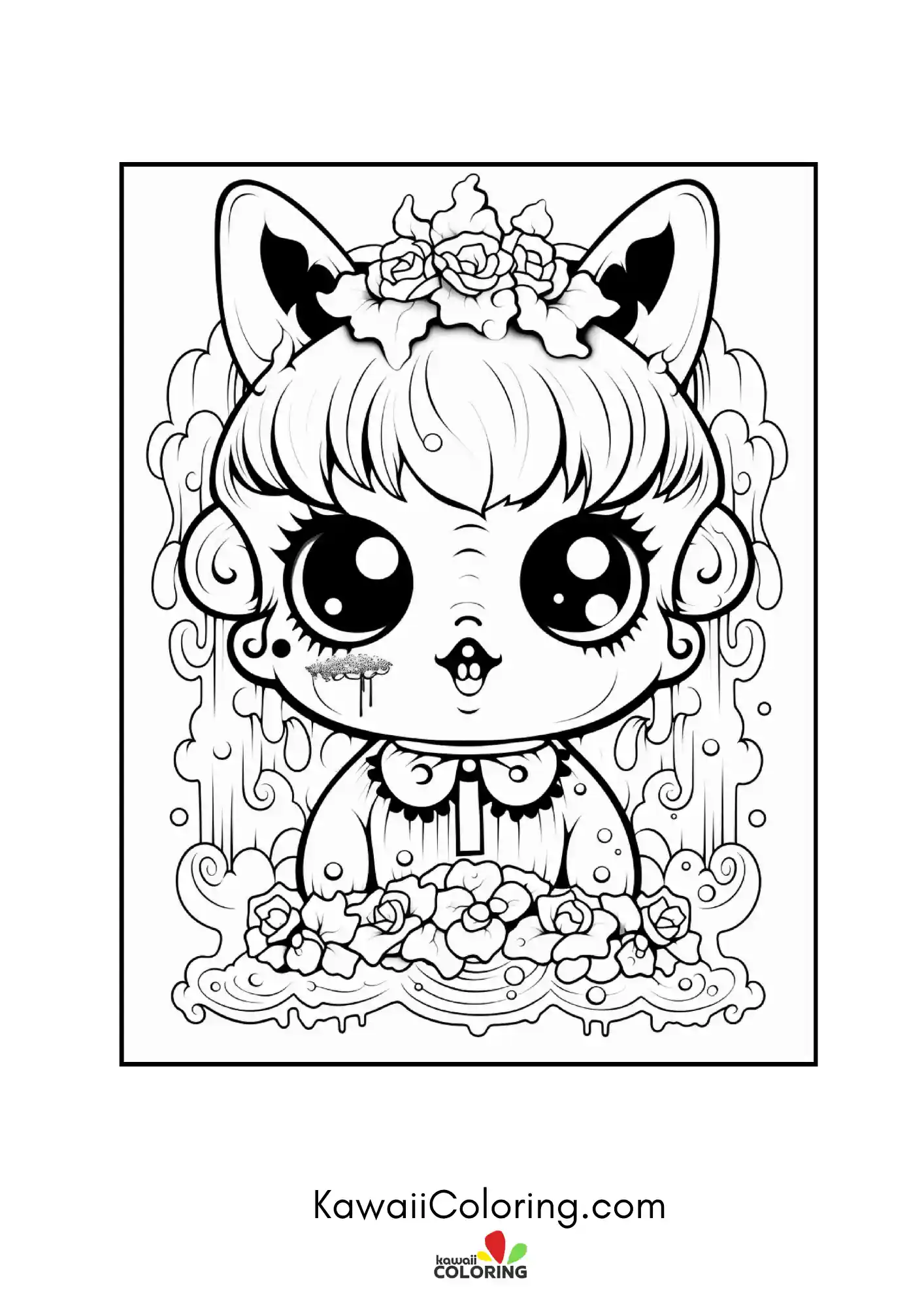 Spooky character surrounded by bats and hearts