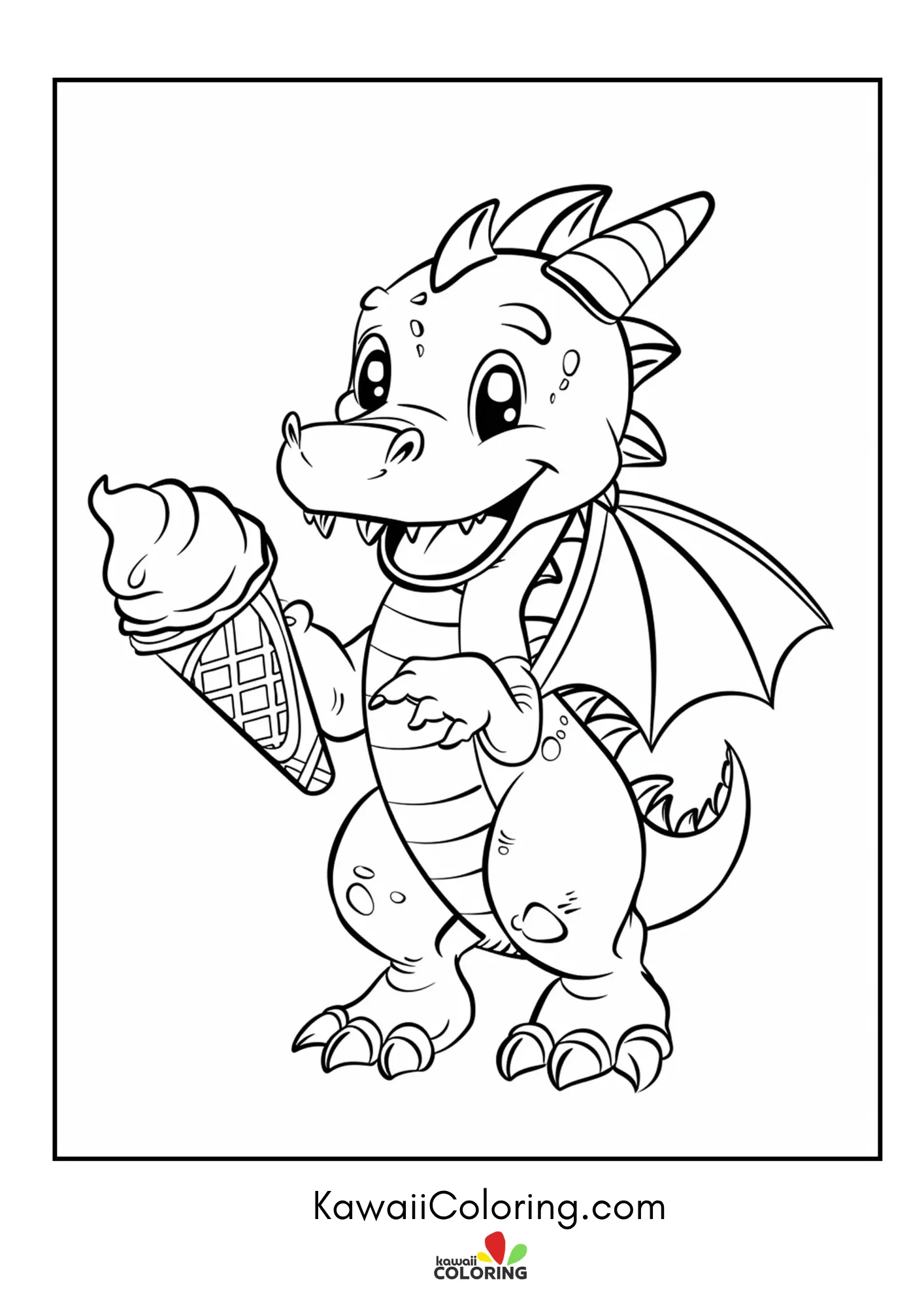 Dragon with horns and simple clouds