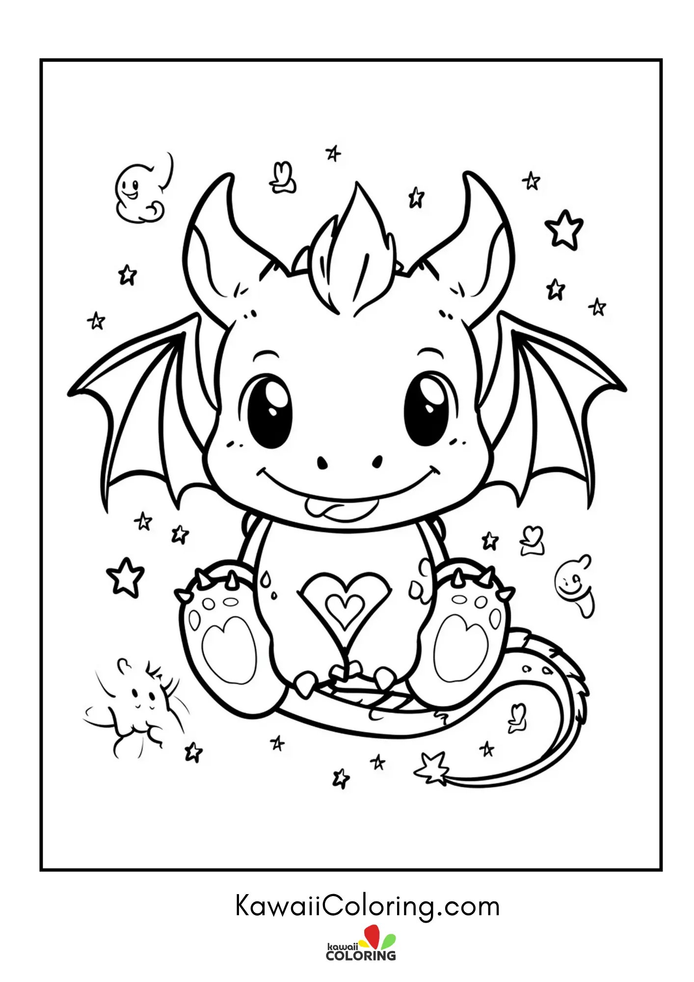 Cute dragon with wings and stars