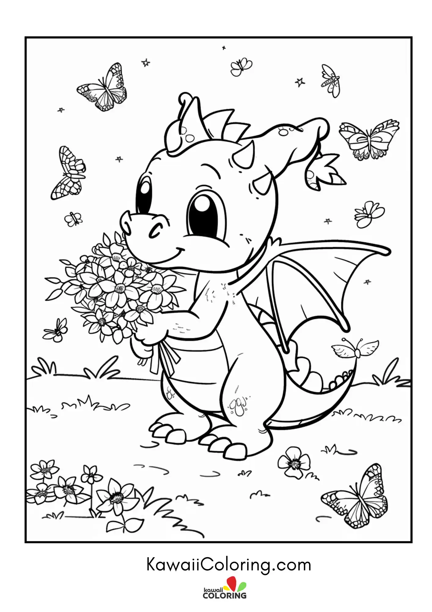 Kawaii dragon sitting with fantasy details