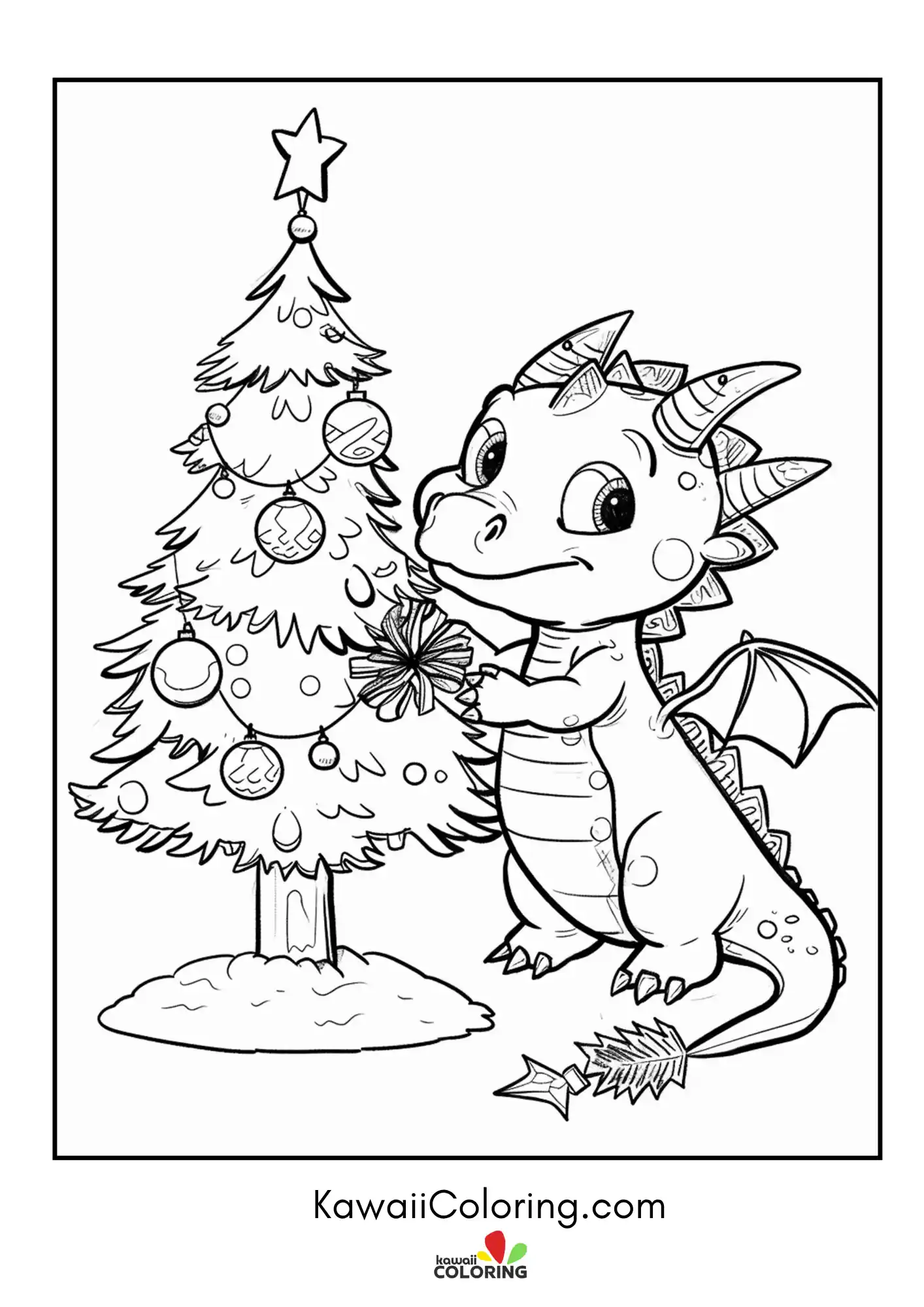 Kawaii dragon sitting with fantasy details