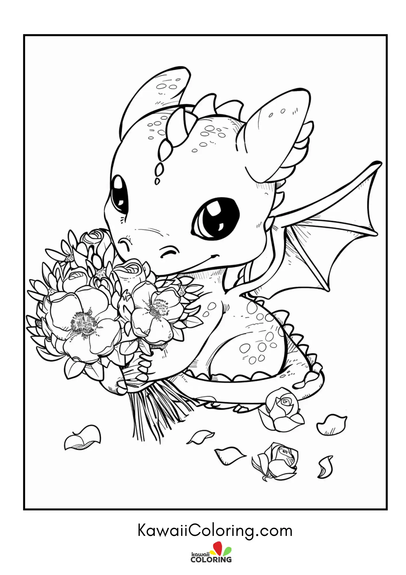 Kawaii dragon sitting with fantasy details