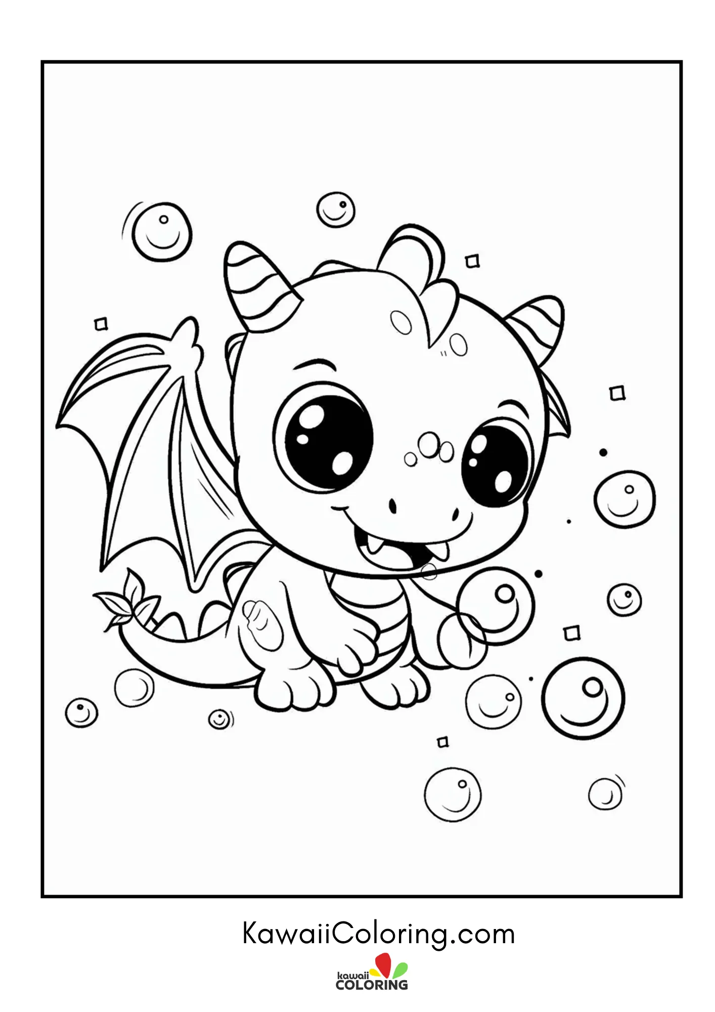Dragon with horns and simple clouds
