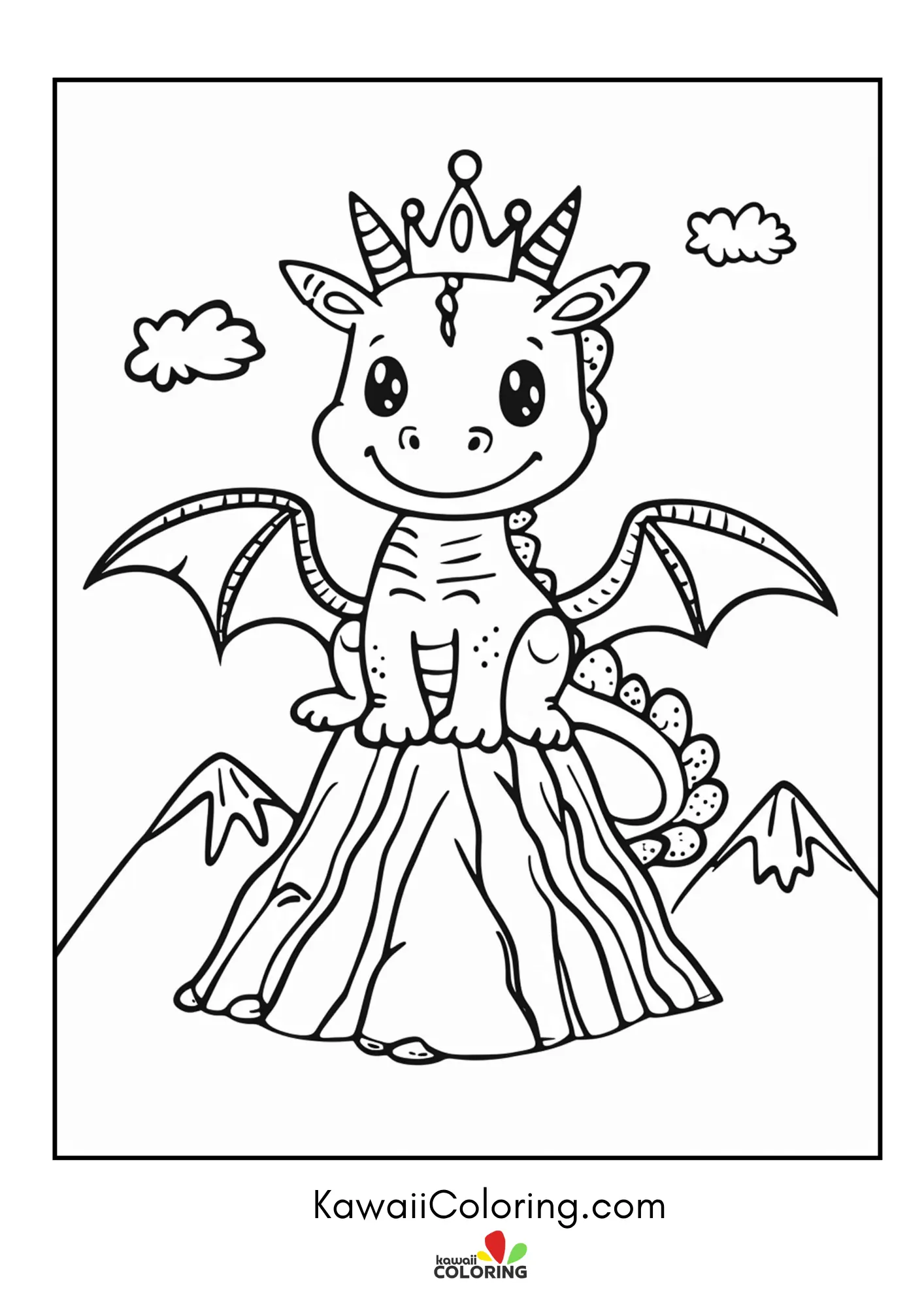 Dragon with horns and simple clouds