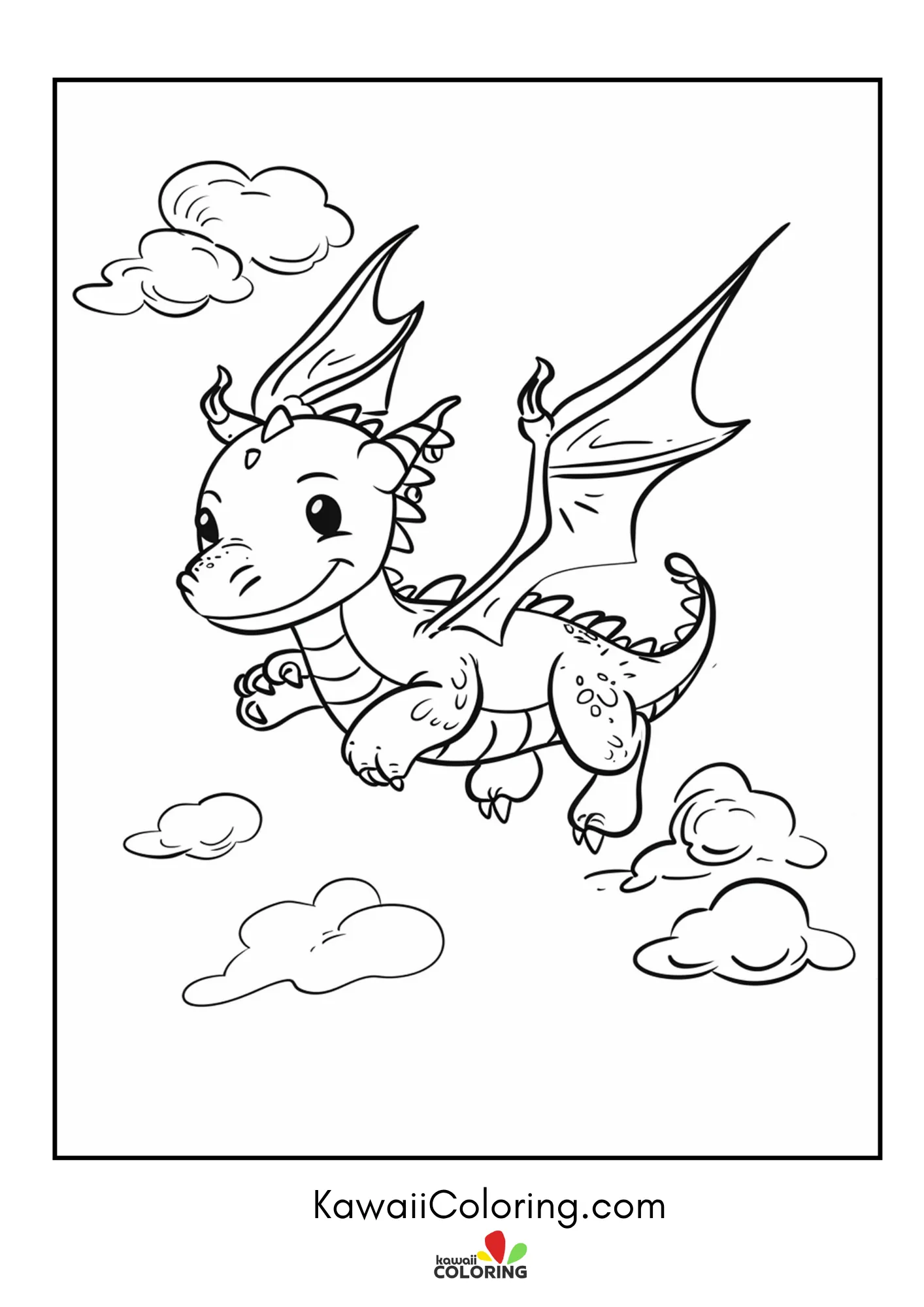 Kawaii dragon sitting with fantasy details