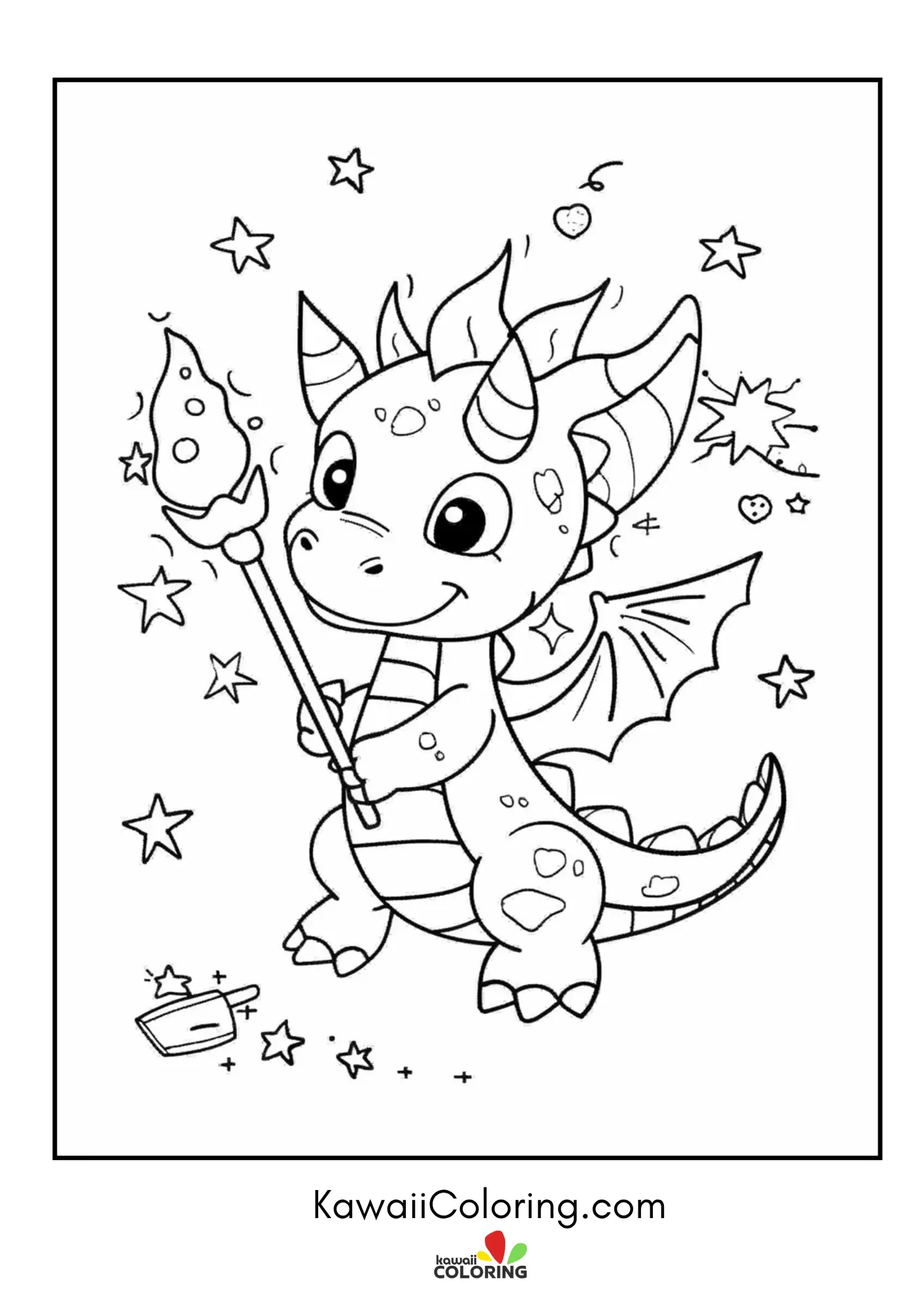Dragon with horns and simple clouds