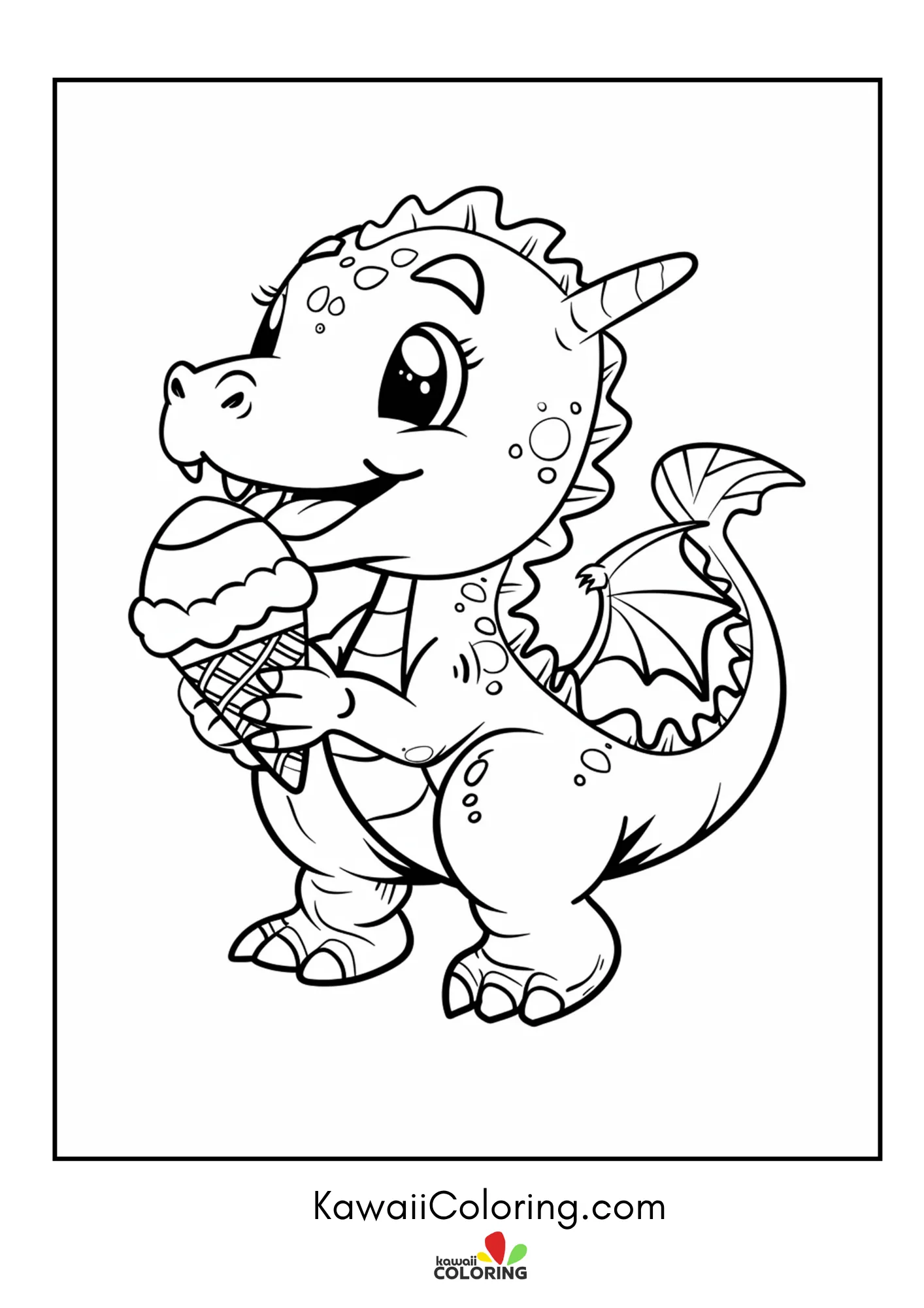 Dragon with horns and simple clouds