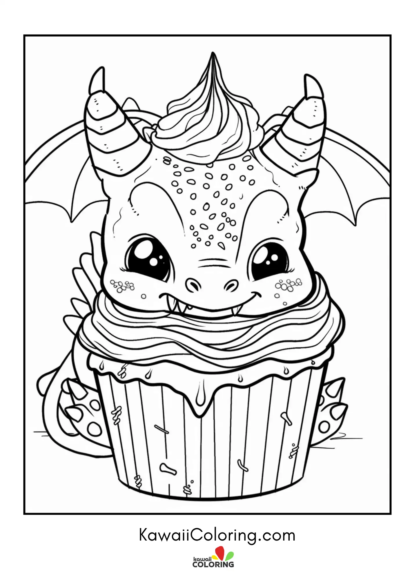 Kawaii dragon sitting with fantasy details