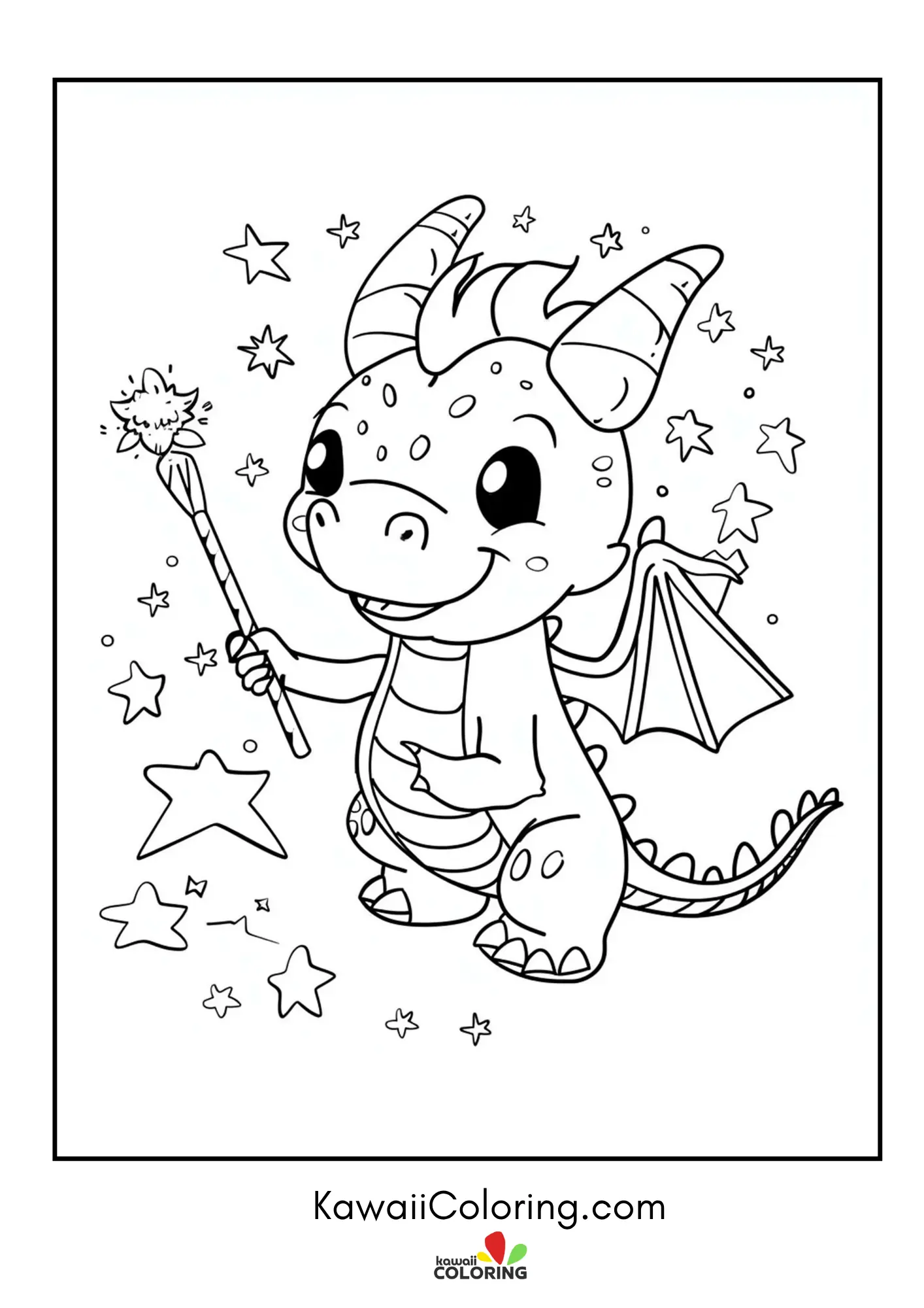 Dragon with horns and simple clouds