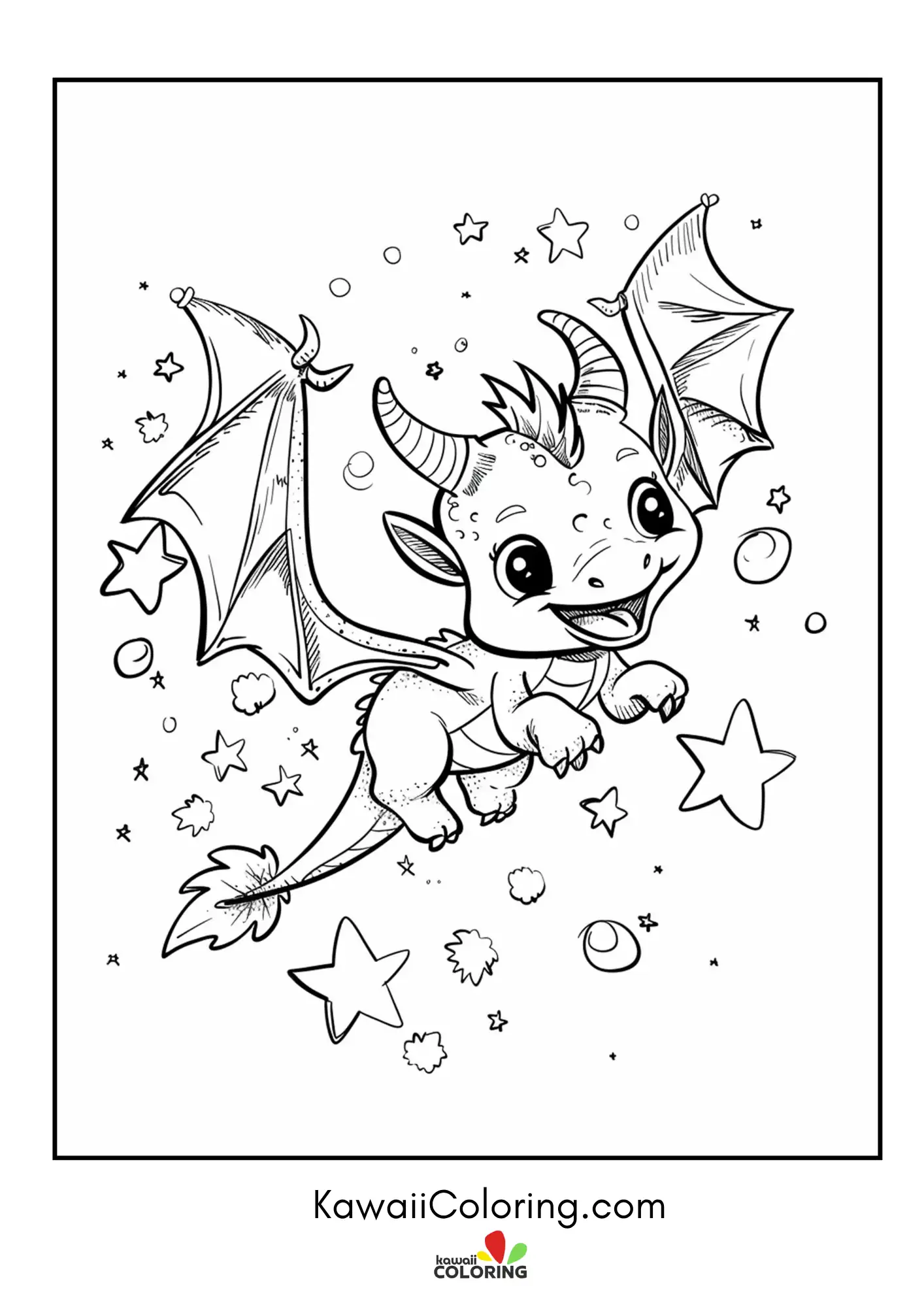 Dragon with horns and simple clouds