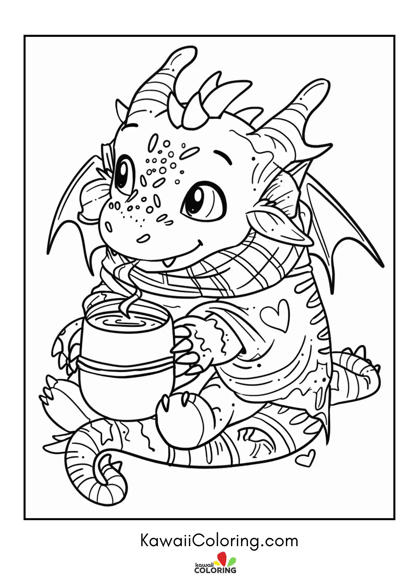 Kawaii dragon sitting with fantasy details