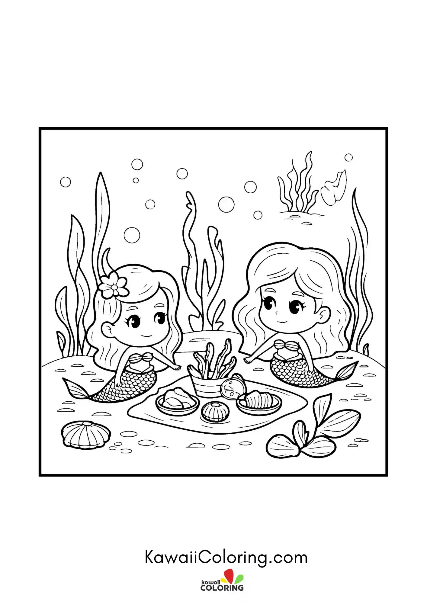 Cute mermaid with flowing hair